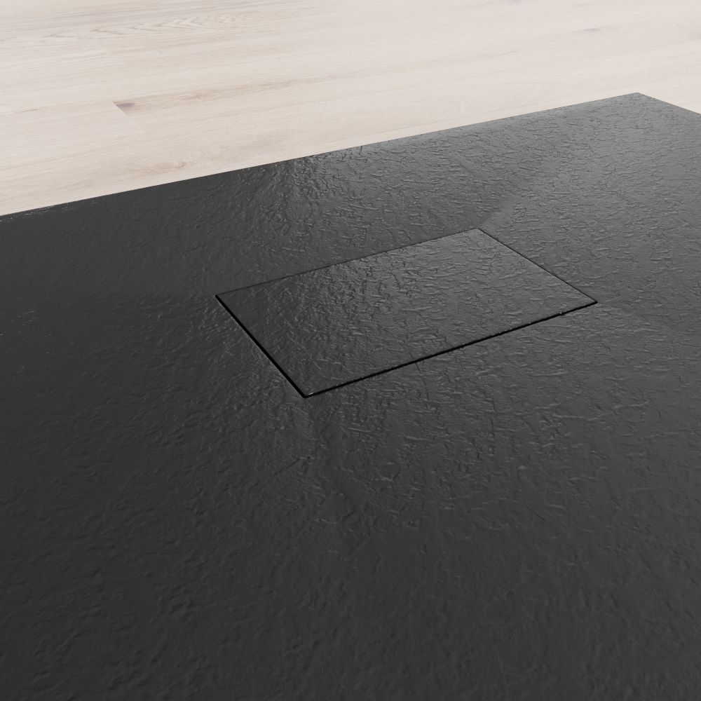 SMC Duschwanne Boreal in Stein-Optik inkl. Ablaufgarnitur - Schwarz 70x120 cm