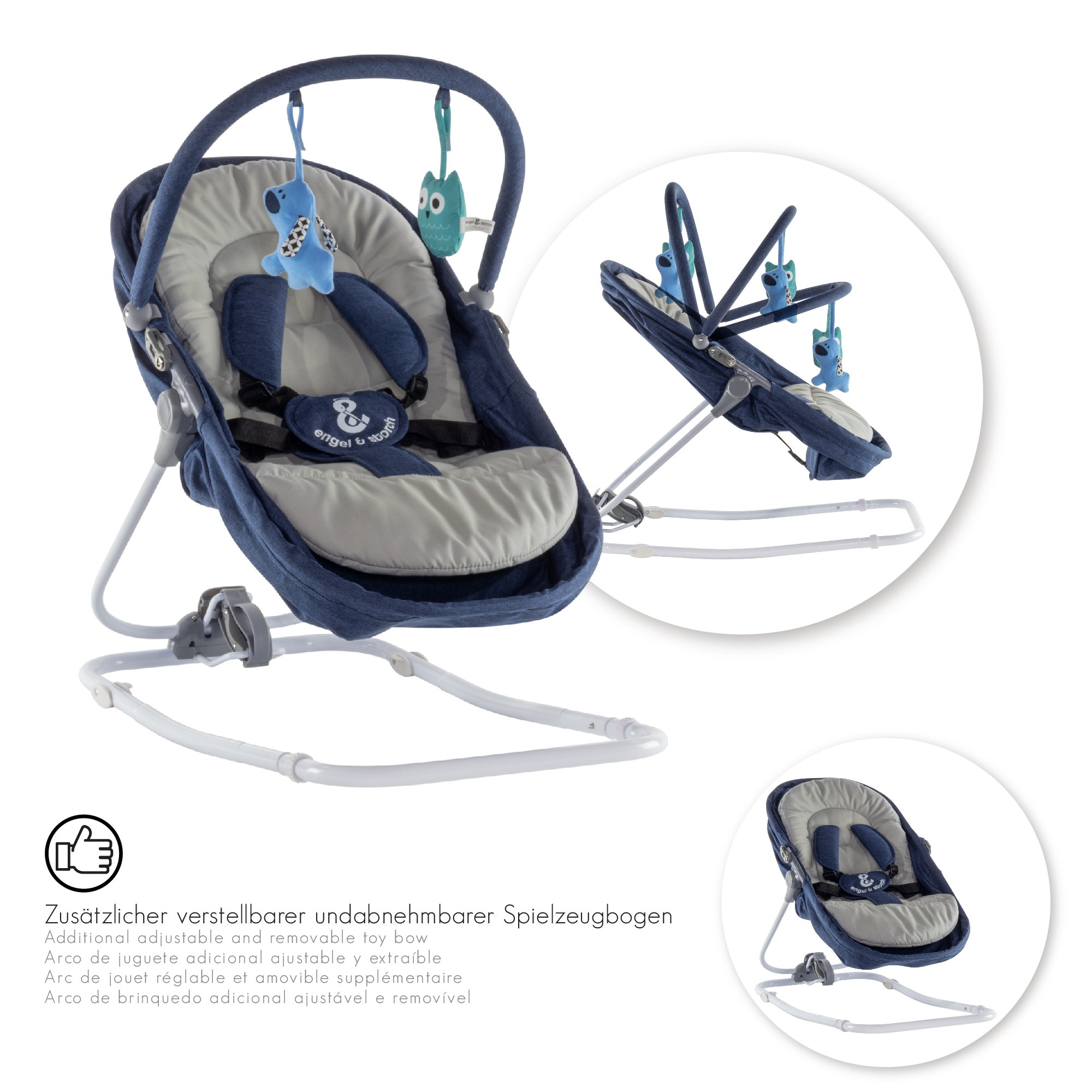 Babywippe PAVO mit Wiegenfunktion und Spielebogen