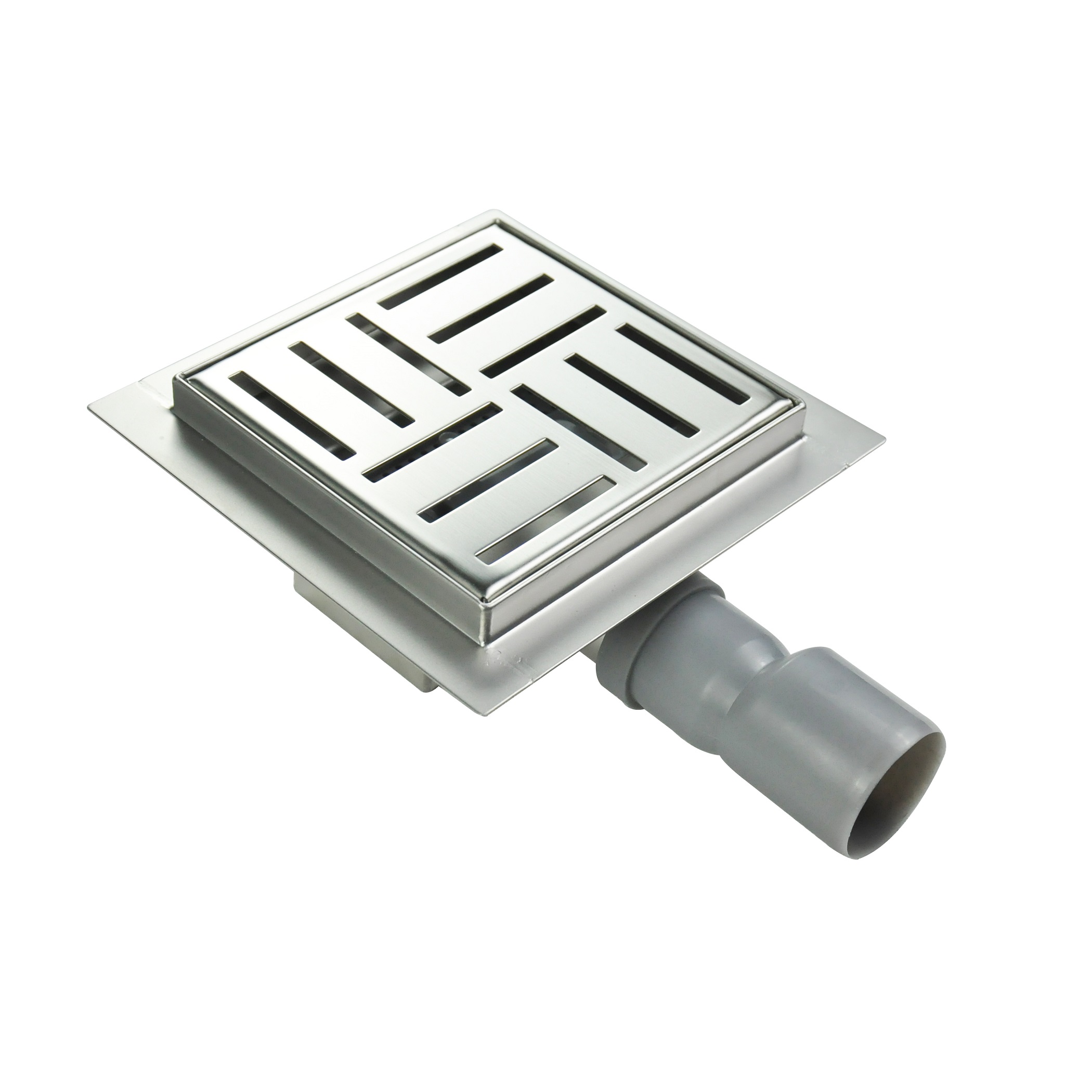 Quadratische Duschrinne Q3 aus Edelstahl für flache Installation mit Schlitzmuster Quadratische Duschrinne Bodenablauf Rinnen aus Edelstahl sehr flach Q3