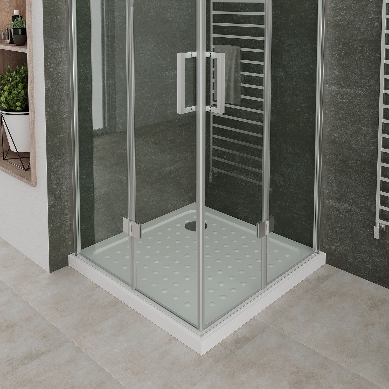 Eckeinstieg Belle mit Falttüren aus 6mm ESG Sicherheitsglas