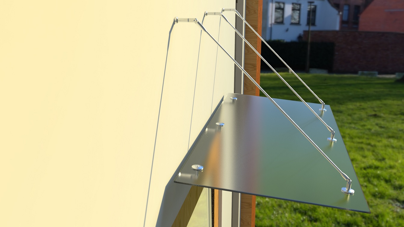 Glasvordach Edelstahl Türvordach Glas Halterung Haustür Satiniert VSG 200x100cm 3 Halterungen