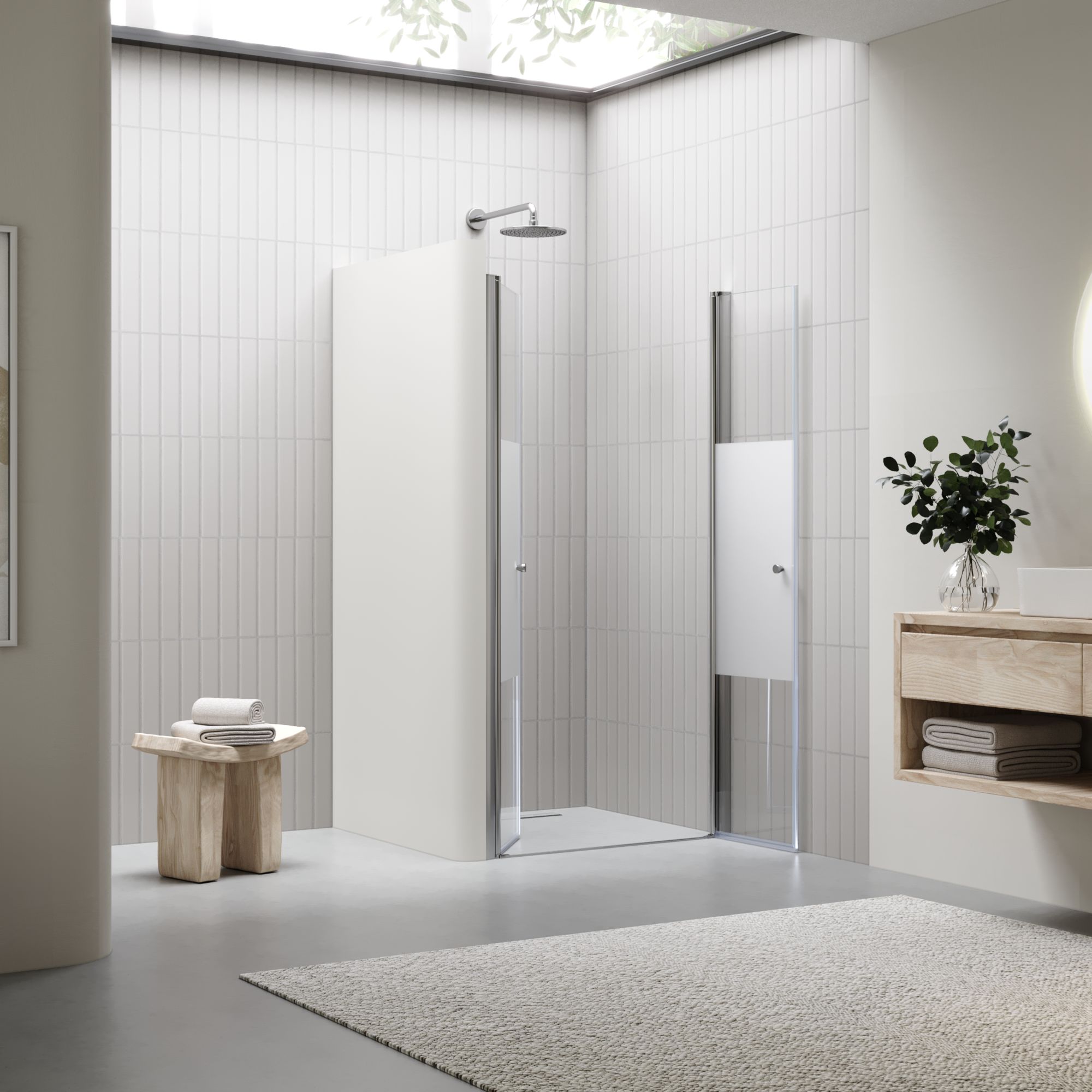Duschtür Lima mit Pendeltüren 68-140 cm aus teilsatiniertem ESG Sicherheitsglas Duschtür Lima mit Pendeltüren 68-140 cm aus teilsatiniertem ESG Sicherheitsglas