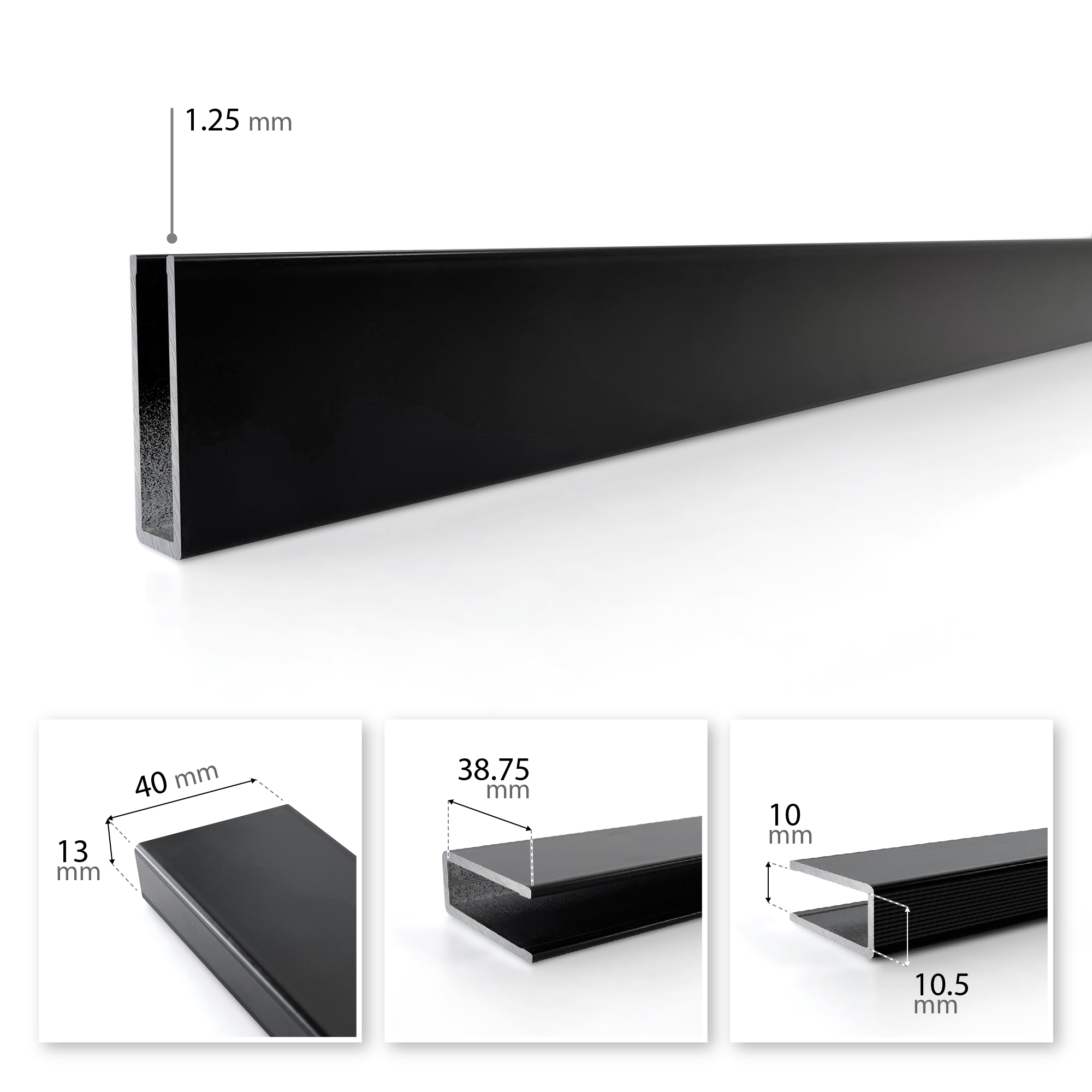 Artboard 2-100.jpg Mattschwarzes Aluminiumprofil für 8 mm Glas – vielseitig einsetzbar an Wand, Boden und Decke – 180 cm/190 cm