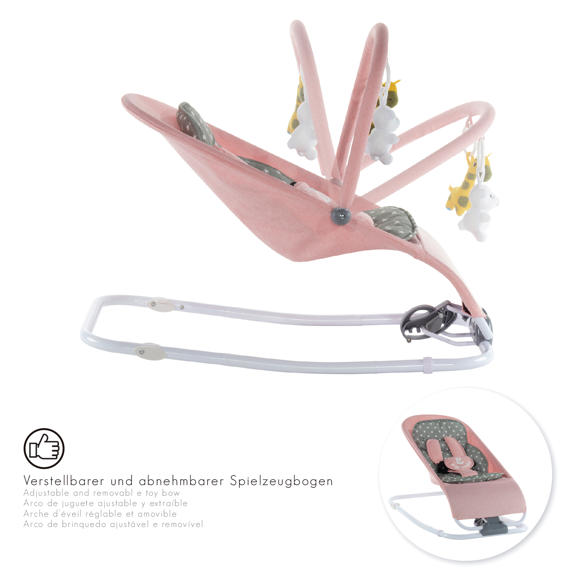 Babywippe VIENO mit abnehmbarem Bezug und Spielebogen