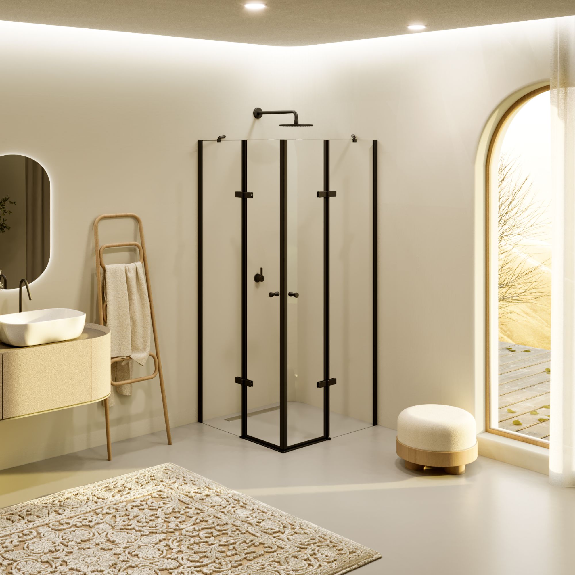 Corner Entry Alice BLACK with Folding Doors made of ESG Safety Glass