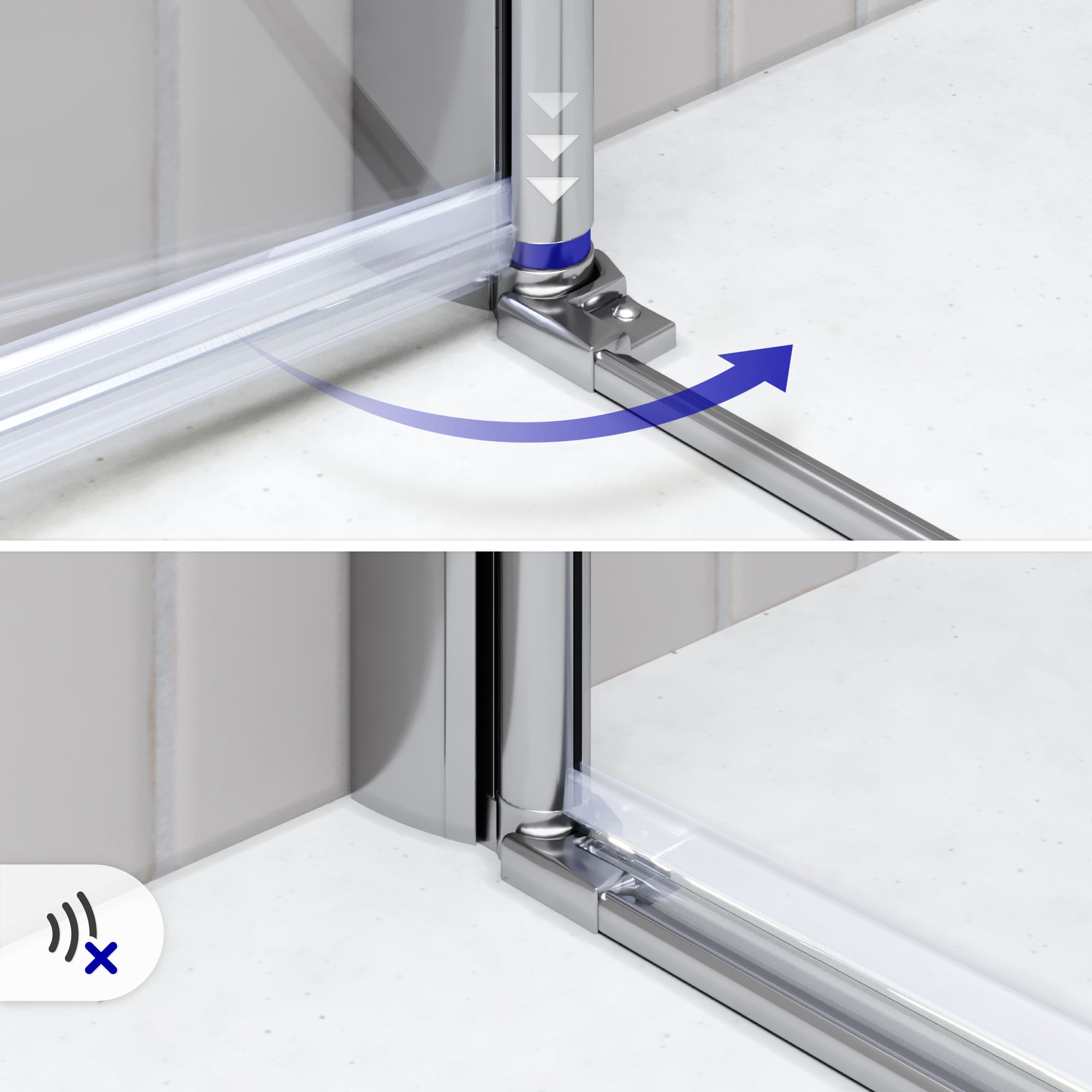 Eckeinstieg Gaia mit Pendeltüren aus ESG Sicherheitsglas Eckeinstieg Gaia mit Pendeltüren aus ESG Sicherheitsglas