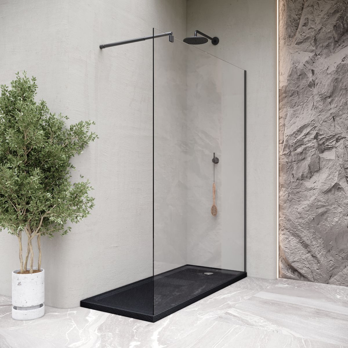 Duschwanne Shimmer STONE aus Sanitäracryl inkl. Ablaufgarnitur - Schwarz 95x95 cm