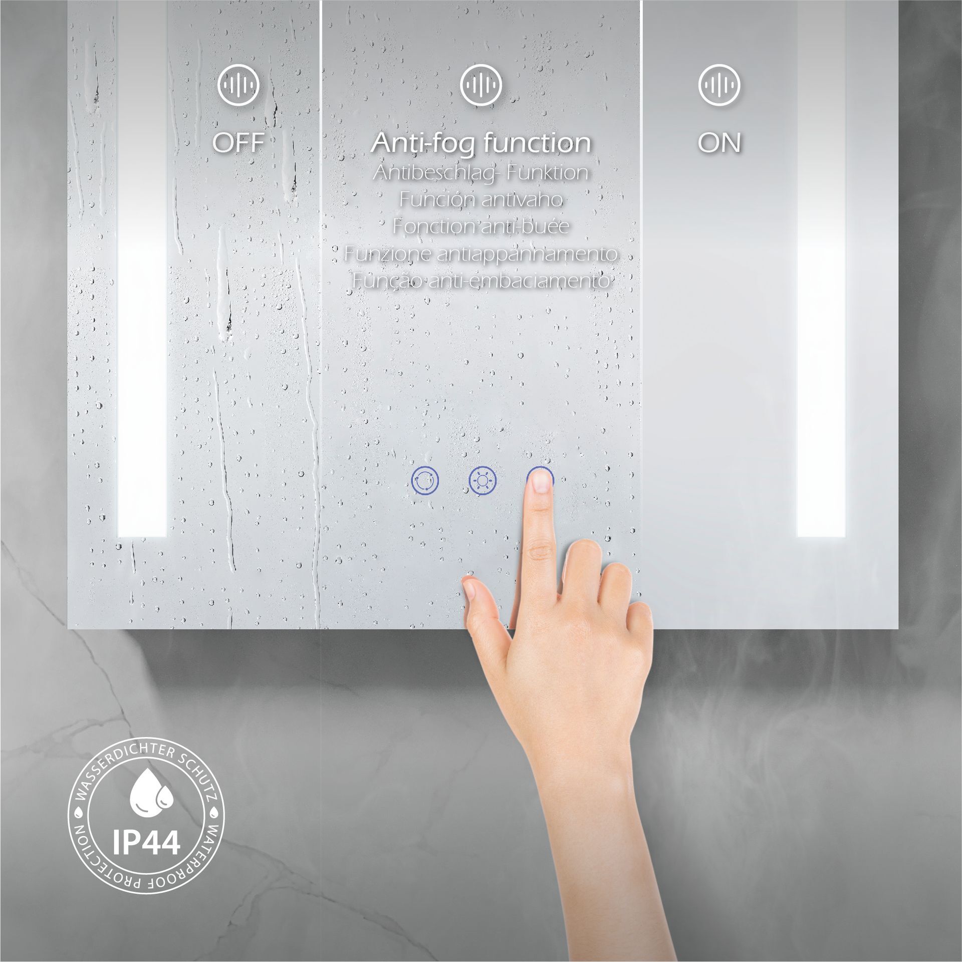 LED Badezimmer Spiegel Beam mit 2 dimmbaren Lichtstreifen, Antibeschlag-Funktion und Farbwechsel LED Bathroom Mirror Beam with 2 Dimmable Light Strips, Anti-Fog Function, and Color Change Feature