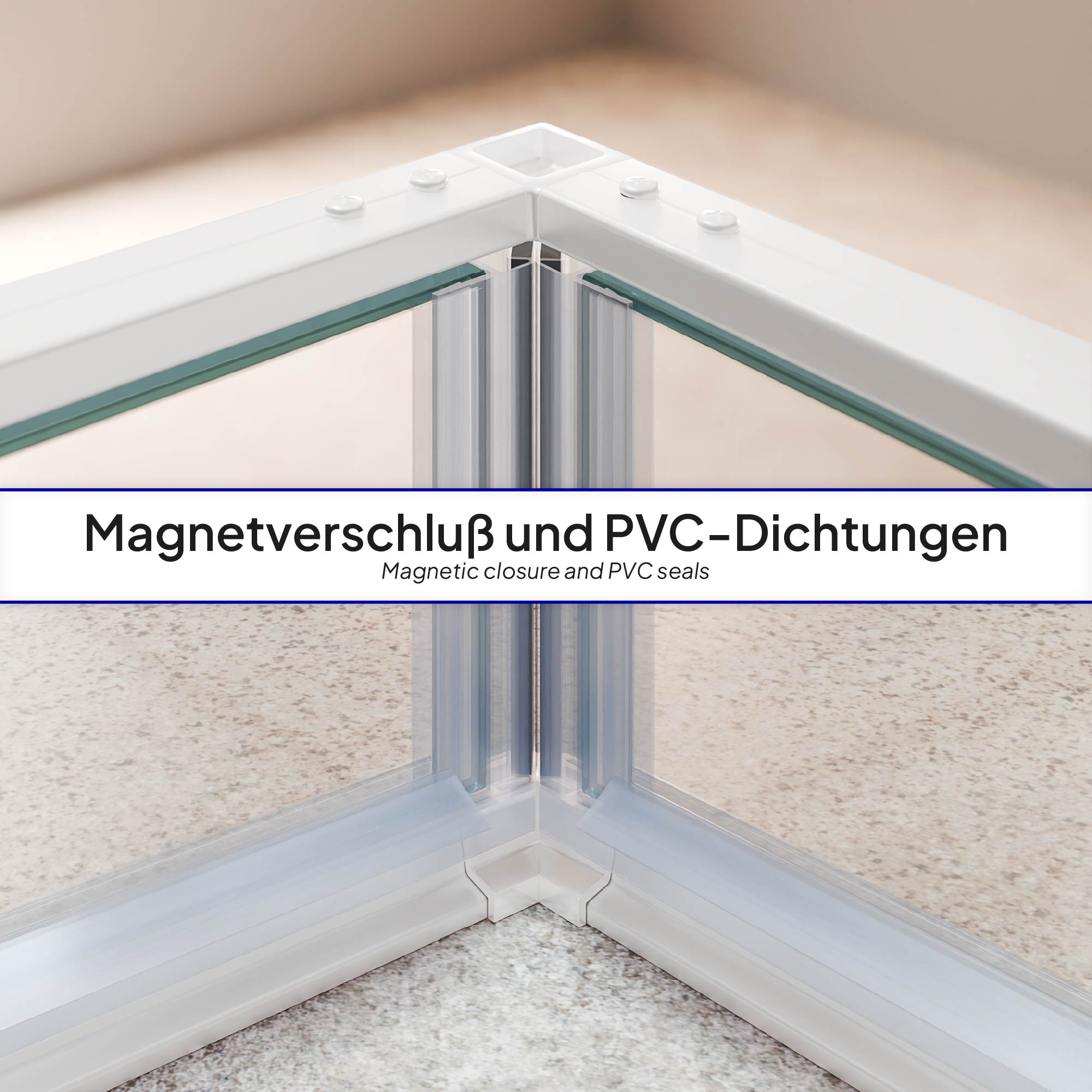 Duschkabine Eckeinstieg Jayla mit Drehtüren und weißen Profilen aus 6mm ESG Sicherheitsglas