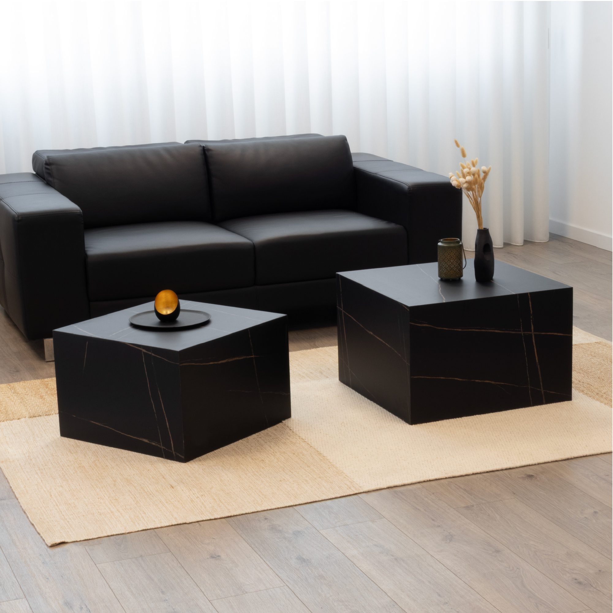 Couchtische / Beistelltisch TANEDA in Schwarz mit dekorativer Maserung - 2er Set