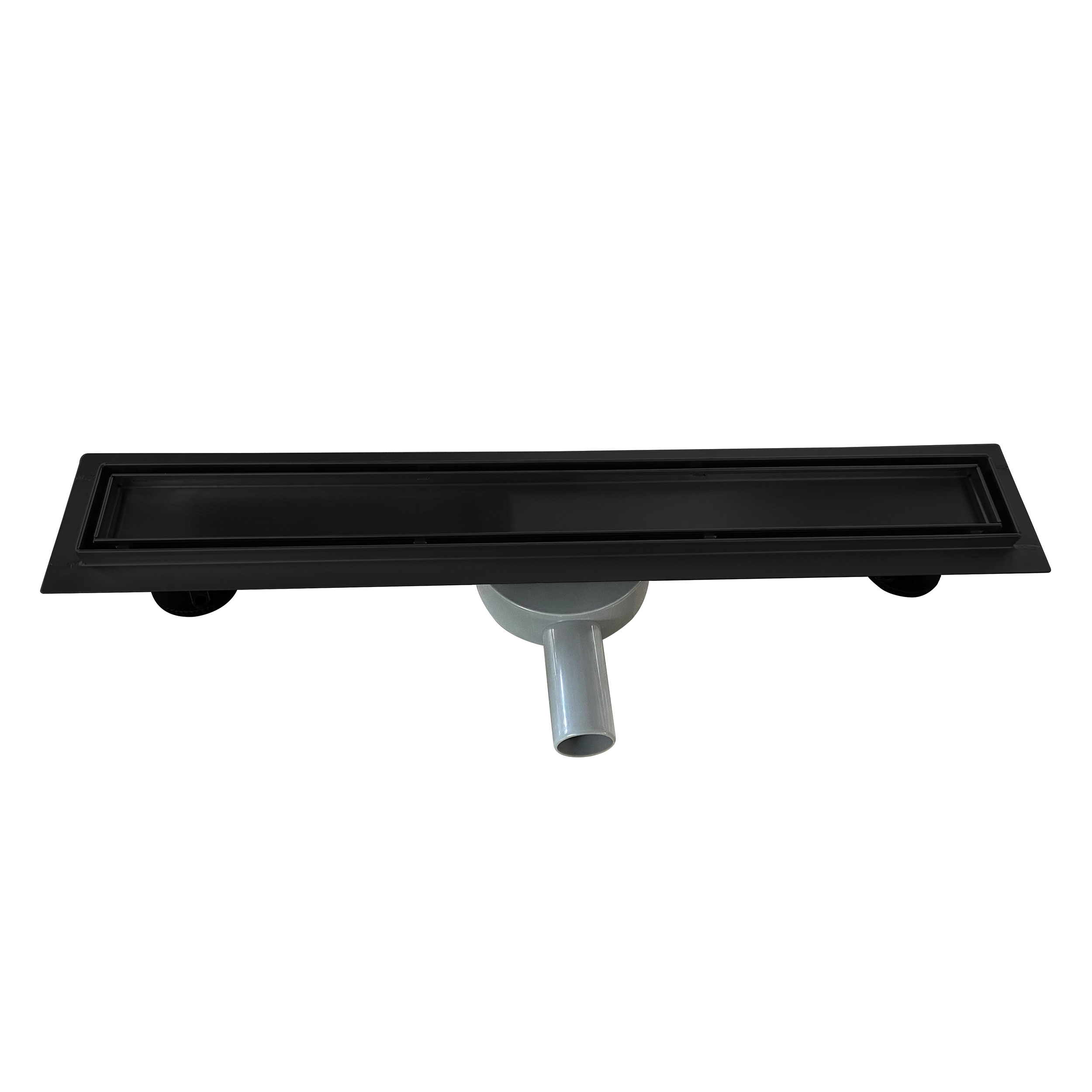 Duschrinne aus Edelstahl sehr flach - Siphon 360 Grad beweglich - Randablauf Schwarz B11 90 cm