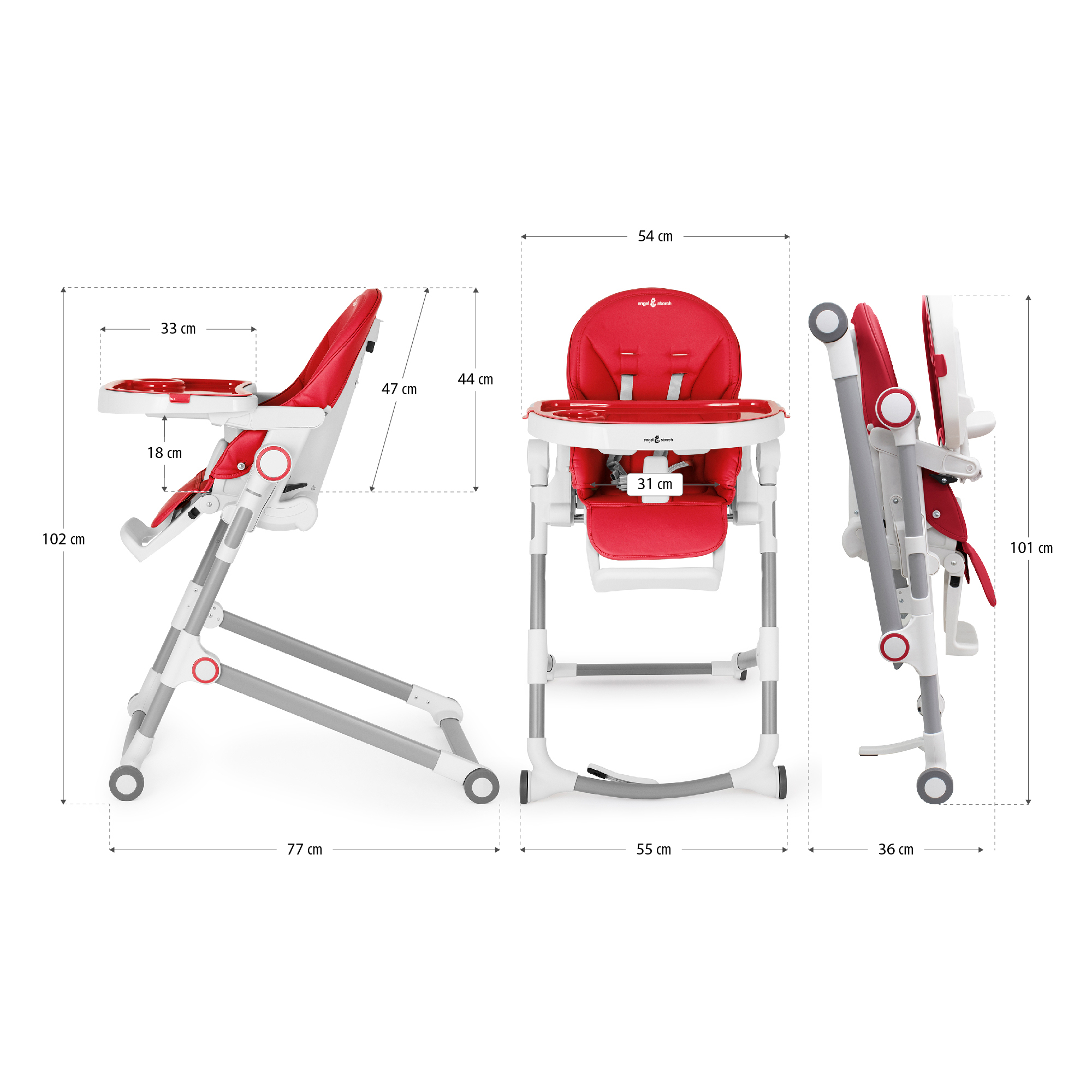 Kinderhochstuhl HUGO Babystuhl Verstellbar Klappbar Rot