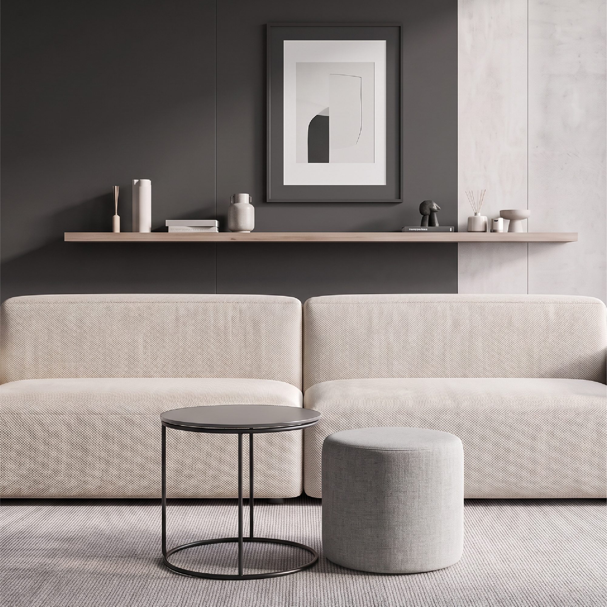 Side Table with Stool JASPER - Round Coffee Table 40x40 cm Black-Grey N7