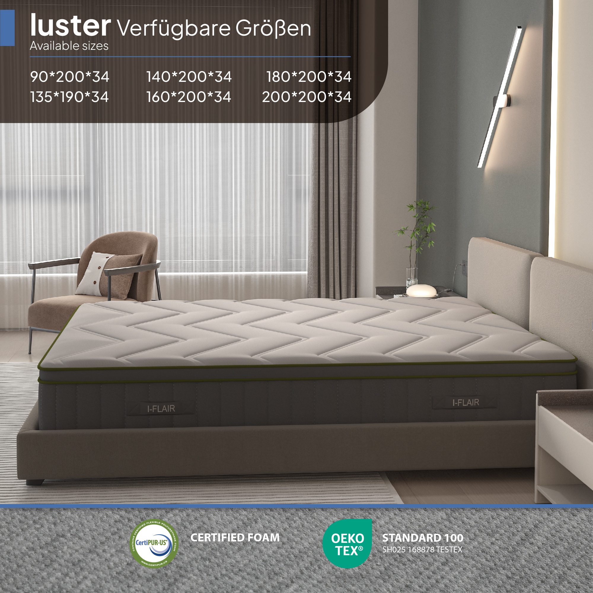 Matratze Luster – Luxuriöse Hybrid-Matratze mit Taschenfedern & Hochdichteschaum