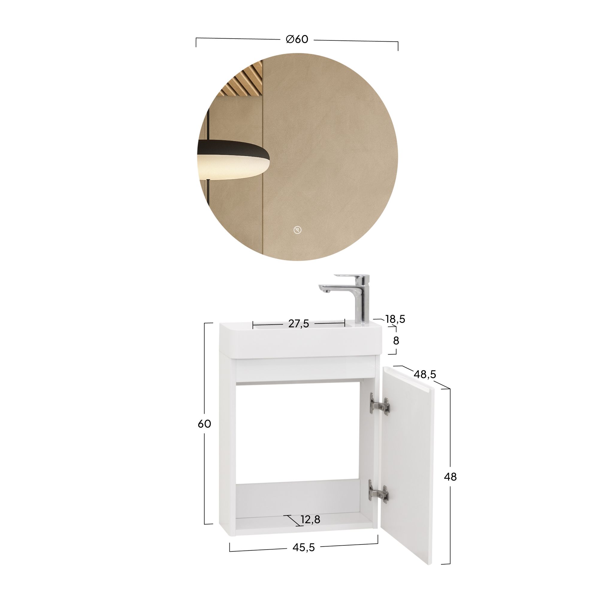 Kompakt-Badmöbel Galene 45 cm – Weiß Hochglanz, Mineralguss-Waschtisch, Wandhängend Kompakt-Badmöbel Galene 45 cm – Weiß Hochglanz, Mineralguss-Waschtisch, Wandhängend