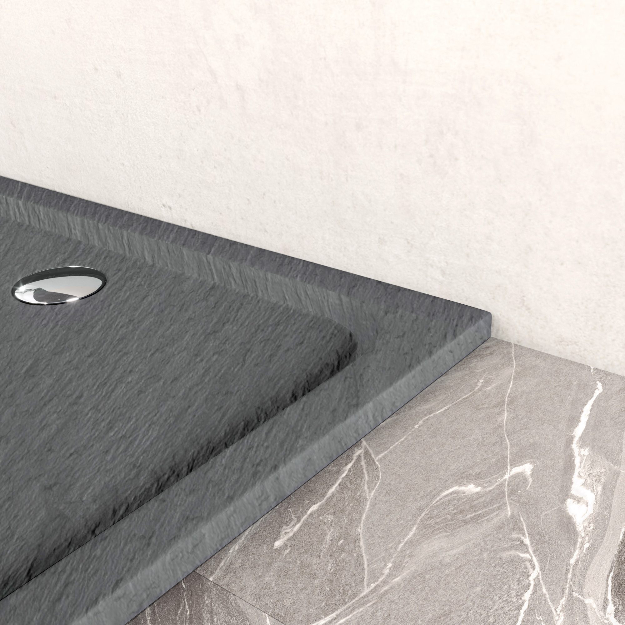 Shimmer – Duschwanne STONE aus Sanitäracryl inkl. Ablaufgarnitur - Grau