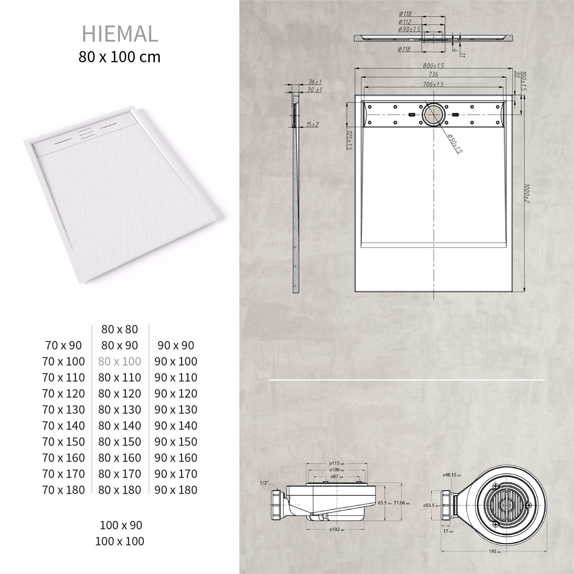 SMC Duschwanne Hiemal in Schieferoptik inkl. Ablaufgarnitur Grau 80x100 cm SMC Duschwanne Hiemal in Schieferoptik inkl. Ablaufgarnitur Weiß 80x100 cm