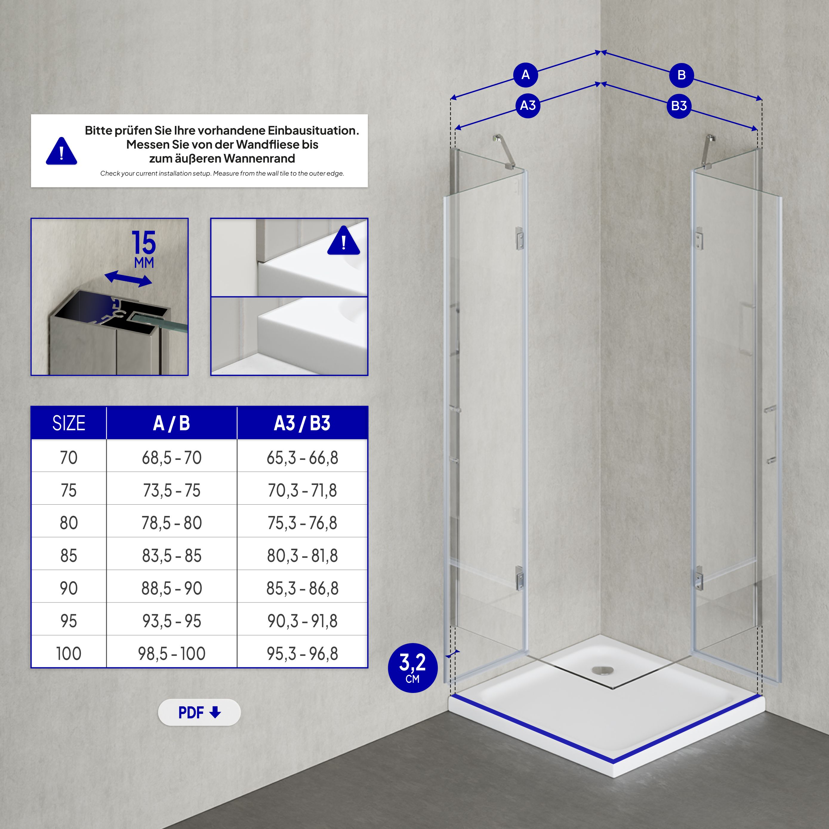 Corner Entry Celine with Folding Doors Made of ESG Safety Glass