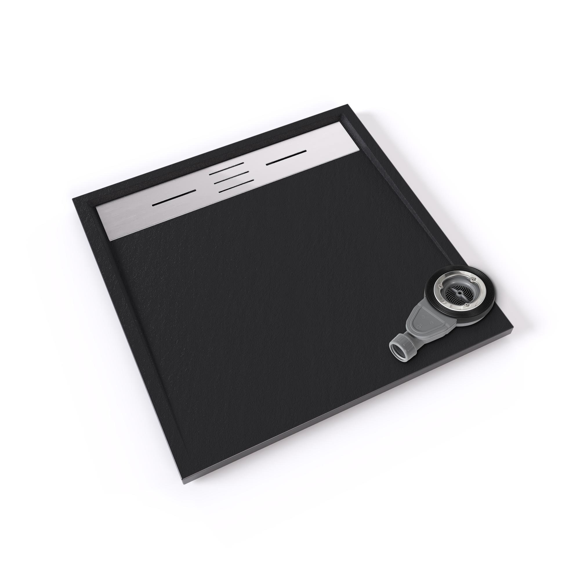 Hiemal – SMC Duschwanne in Schieferoptik inkl. Ablaufgarnitur Schwarz mit Edelstahldeckel