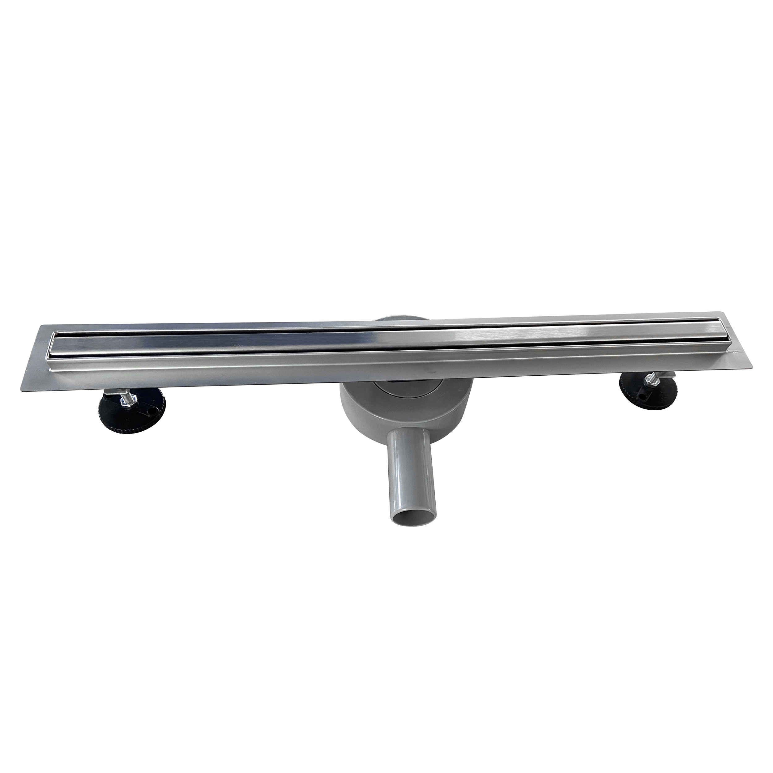 Duschrinne aus Edelstahl mit Randablauf für flache Installation B8 Duschrinne B3 aus Edelstahl mit weißem Glas-Ablaufblende für flache Installation 90cm