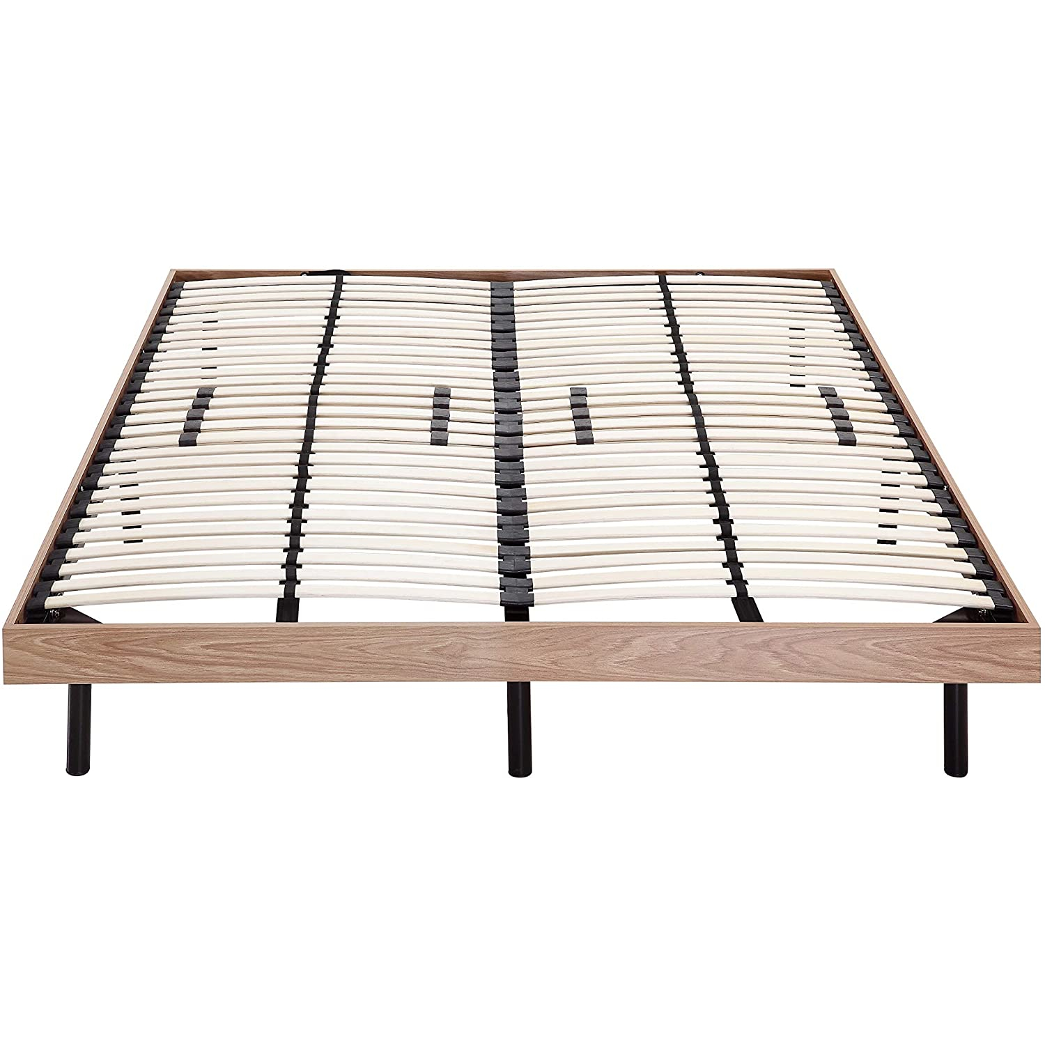 Holz-Rahmenbett - 140x200 cm Eiche hell Gästebett Metallbett mit Holzrahmen in verschiedenen Farben