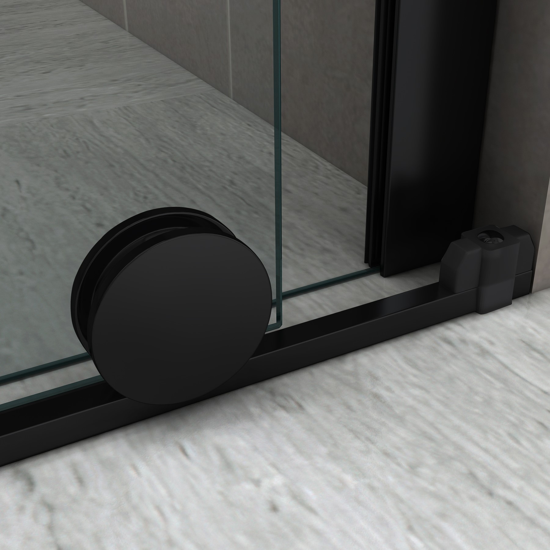 Walk-In Shower Wall NADINE with Sliding Door in Black made of 8mm Tempered Clear Glass