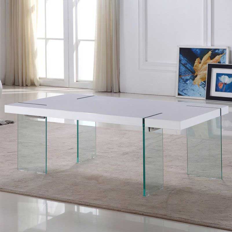 Couchtisch Sofatisch Beistelltisch NOWA mit Glasstützen in Weiß Sofatisch – Couchtisch Beistelltisch NOWA mit Glasstützen in Weiß