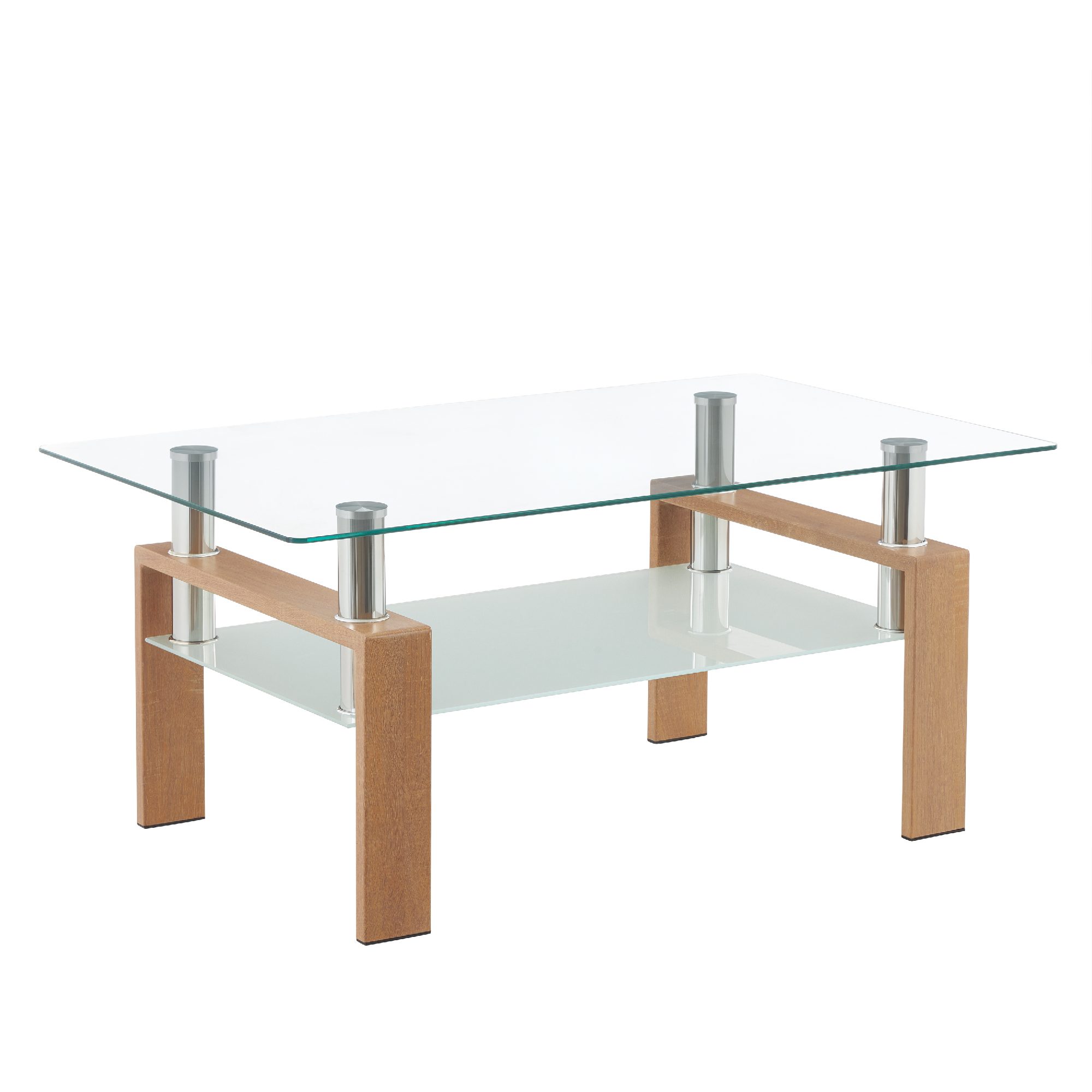 Coffee Table PORTER made of Glass/Metal with Oak-Colored Wood