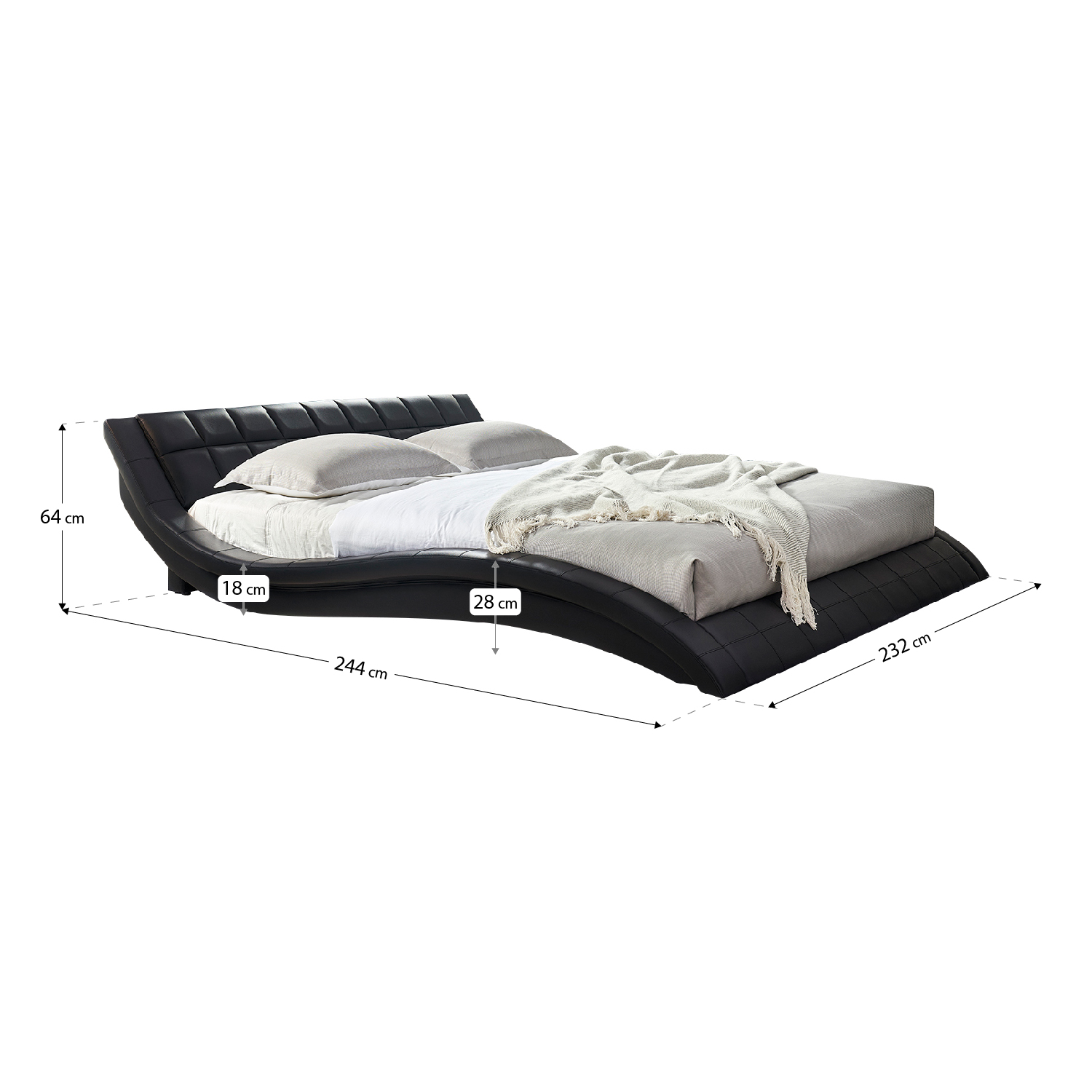 Design Polsterbett Raul in Schwarz 200x200 cm Raul – Design Polsterbett in Schwarz