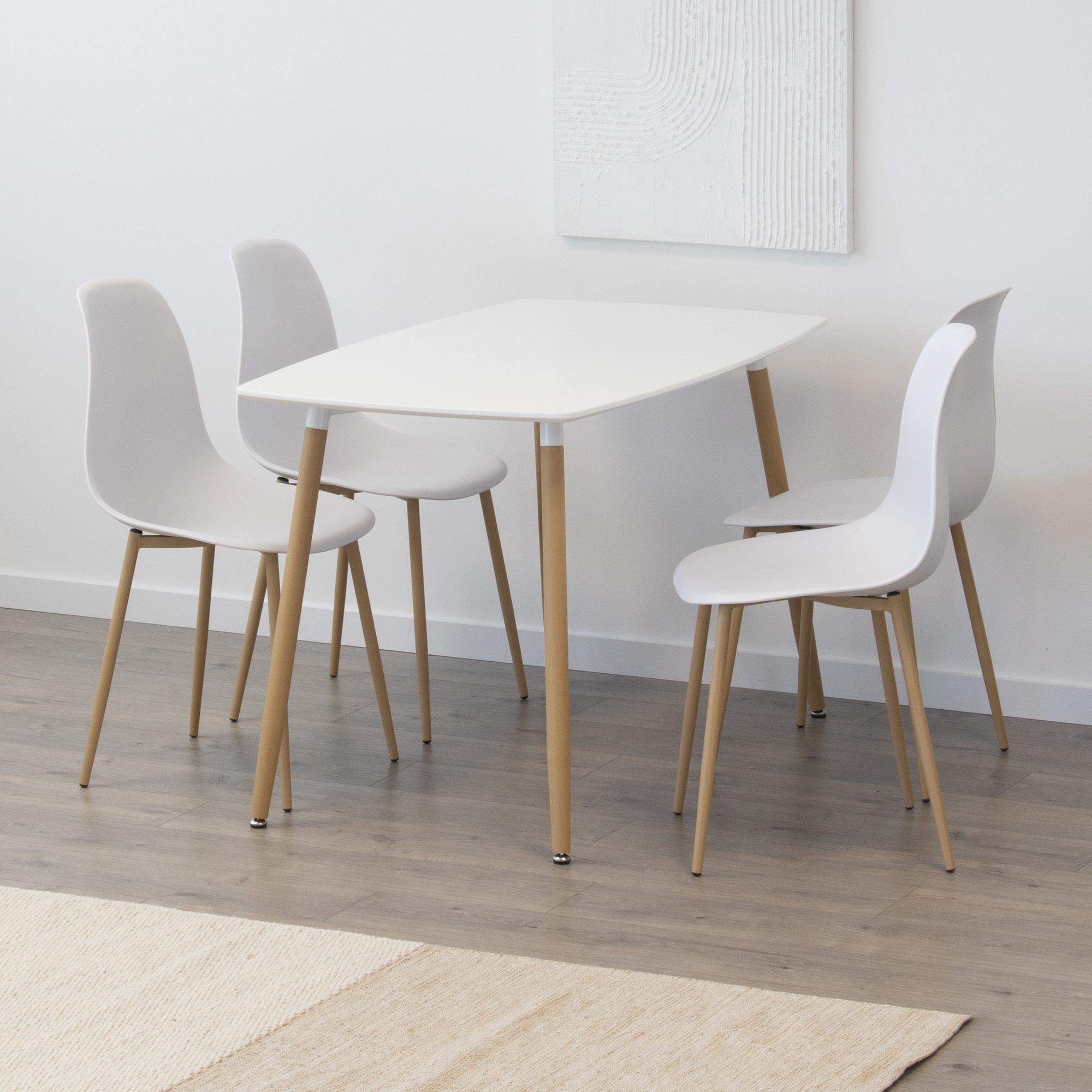 Set Tisch Felicia + 4 Stühle Hemans Weiß Set Tisch Felicia + 4 Stühle Hemans Weiß