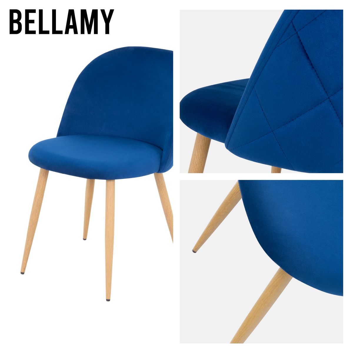 Esszimmerstuhl Wohnzimmerstuhl Bellamy Blau-Holz aus Samt Velour Esszimmerstuhl Wohnzimmerstuhl Bellamy Blau-Holz aus Samt Velour