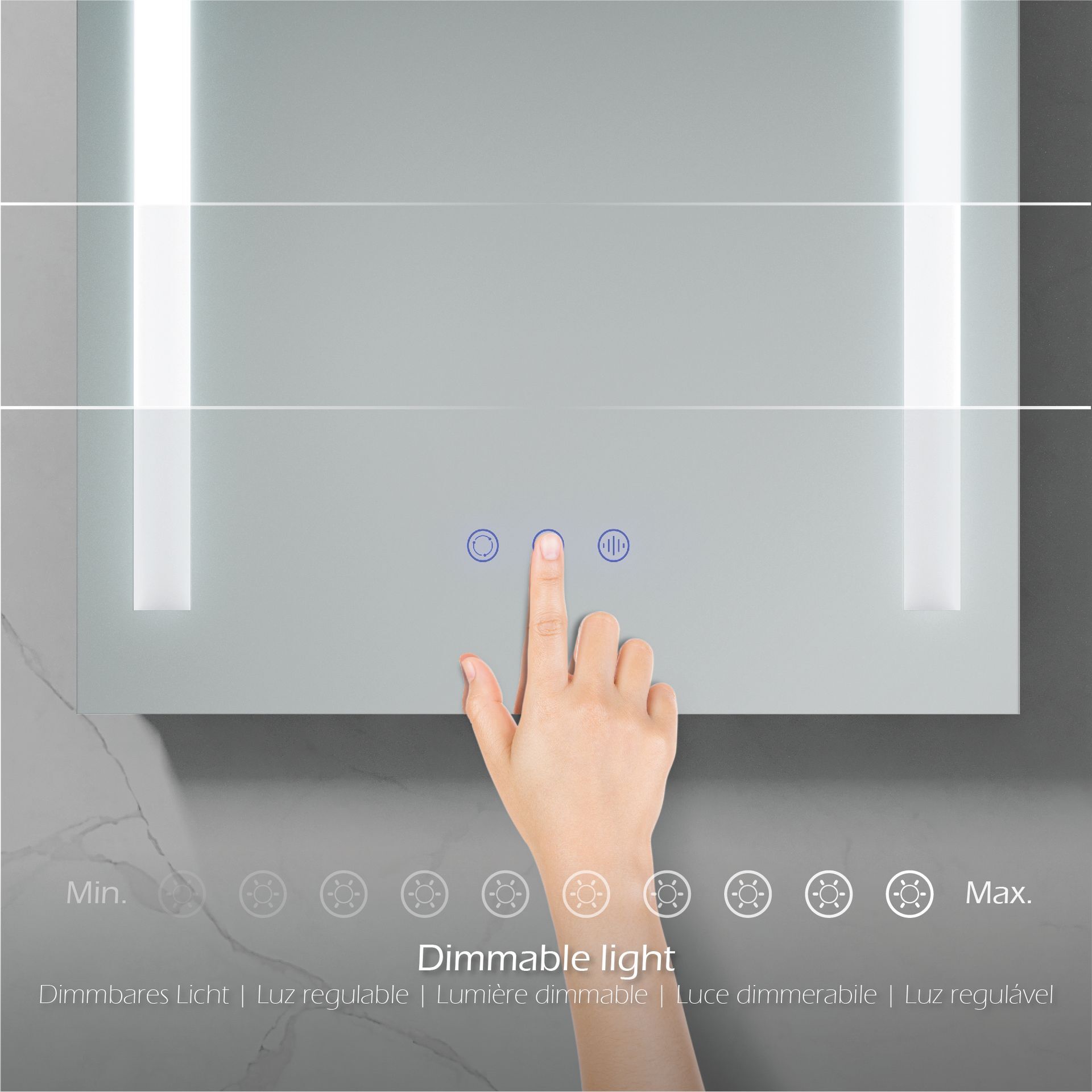 LED Badezimmer Spiegel Beam mit 2 dimmbaren Lichtstreifen, Antibeschlag-Funktion und Farbwechsel LED Bathroom Mirror Beam with 2 Dimmable Light Strips, Anti-Fog Function, and Color Change Feature