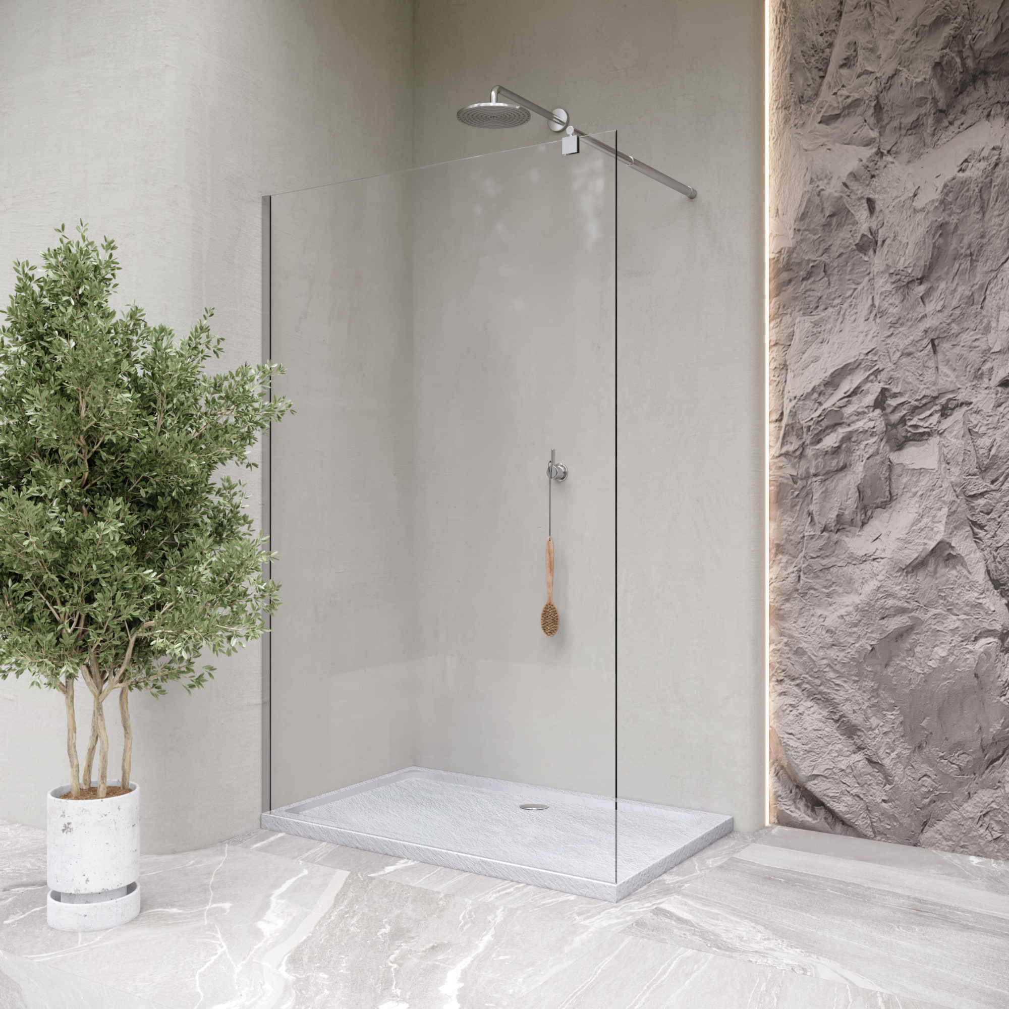 Shimmer – Duschwanne STONE aus Sanitäracryl inkl. Ablaufgarnitur - Weiß