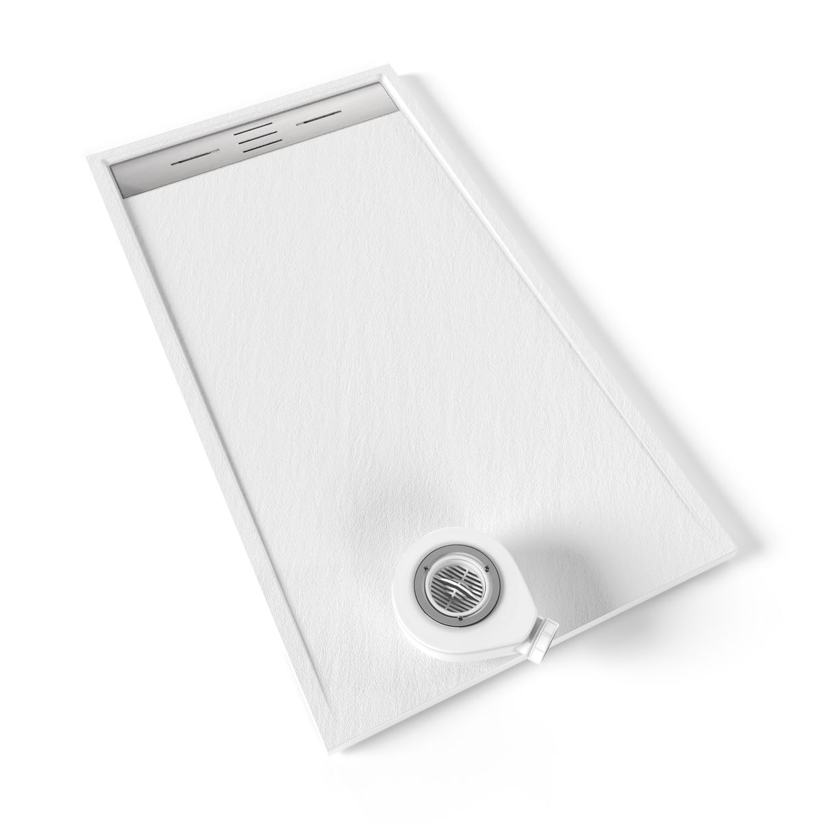 SMC Duschwanne Hiemal in Schieferoptik inkl. Ablaufgarnitur Weiß mit Edelstahldeckel SMC Duschwanne Hiemal in Schieferoptik inkl. Ablaufgarnitur Weiß 90x160 cm