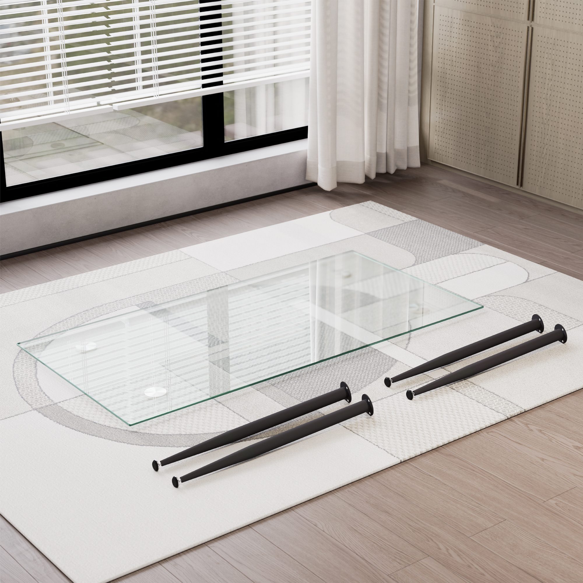 Esszimmer-Tisch BEALE | Tischplatte: Transparentes Glas | Beine: Schwarz