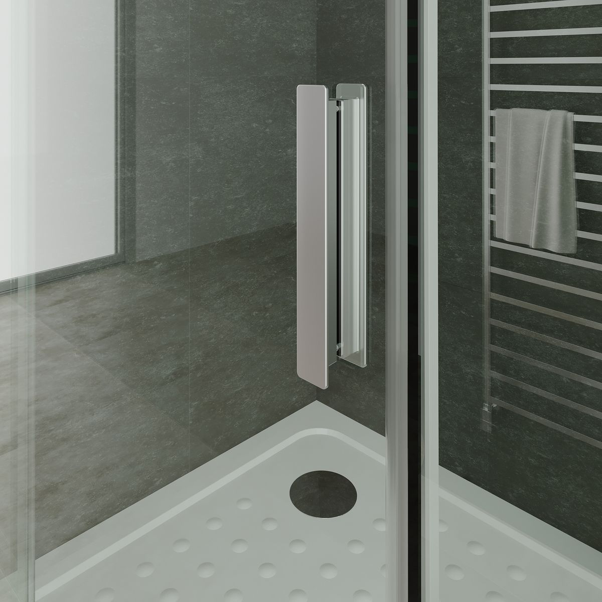 Fronteinstieg NADINE mit Schiebetür in Chrom aus 8mm ESG Klarglas