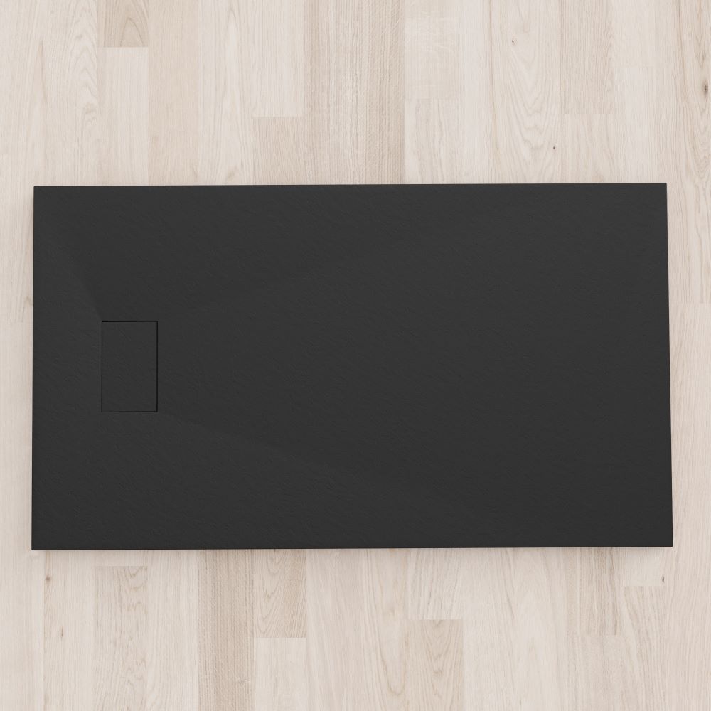 SMC Duschwanne Boreal in Stein-Optik inkl. Ablaufgarnitur - Schwarz 70x140 cm