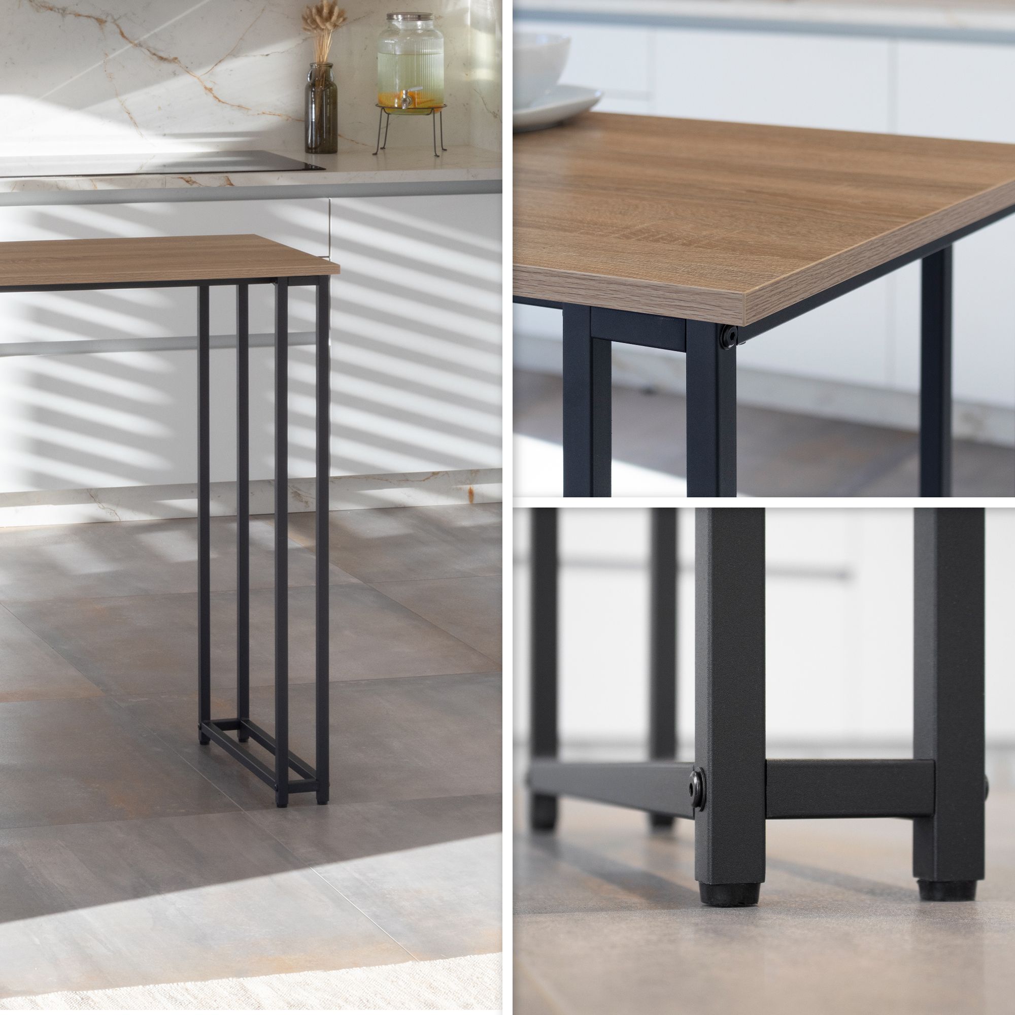 i-flair Stehtisch Bartisch Gavin – Stehtisch mit Stahlrahmen und 2 Ablageflächen & Glashalter Eiche Bar – i-flair Standing Table Table Gavin – Standing Table with Steel Frame and 2 Shelves & Glass Holder in Oak