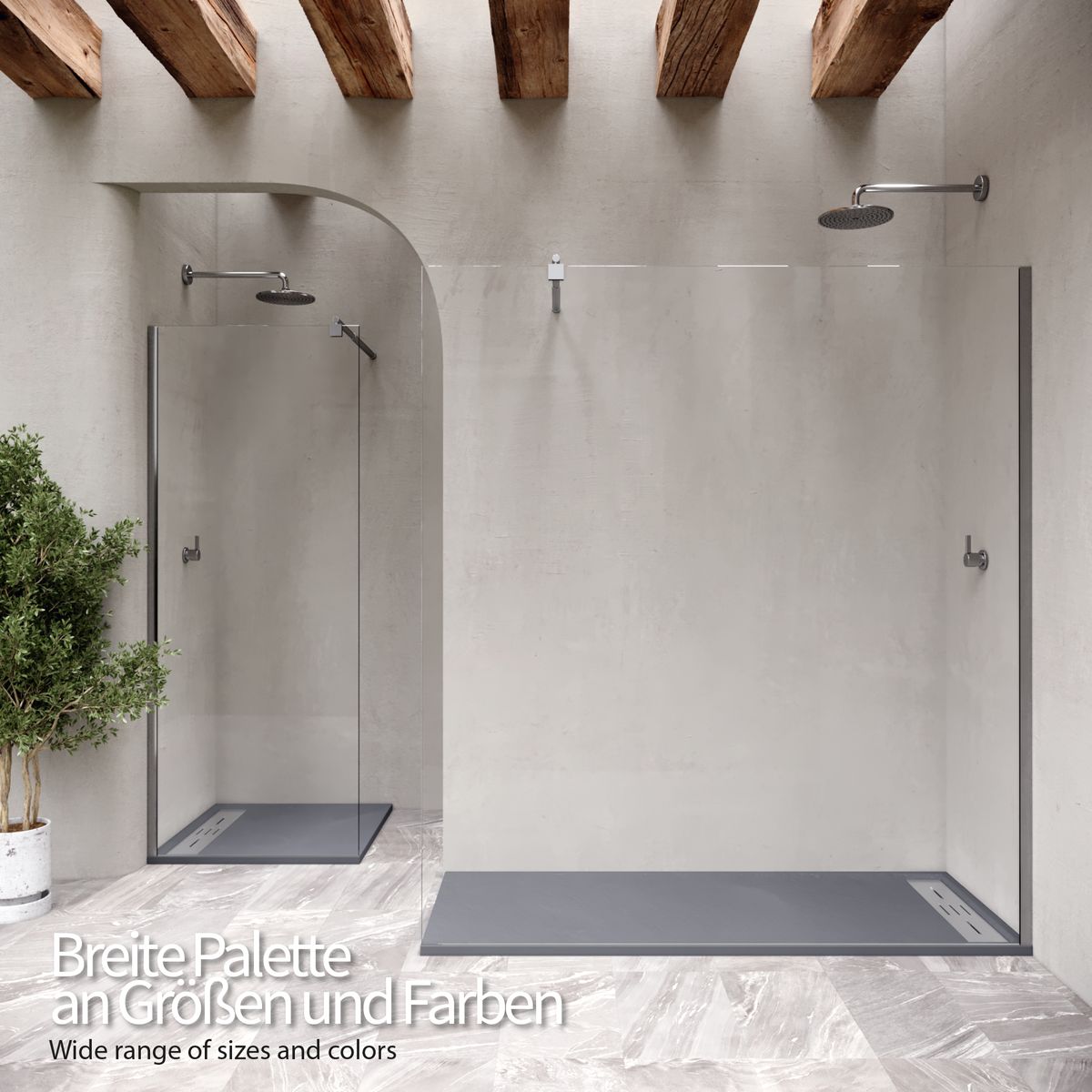 SMC Duschwanne Hiemal in Schieferoptik inkl. Ablaufgarnitur Grau mit Edelstahldeckel 70x100 cm SMC Duschwanne Hiemal in Schieferoptik inkl. Ablaufgarnitur Grau mit Edelstahldeckel 90x90 cm