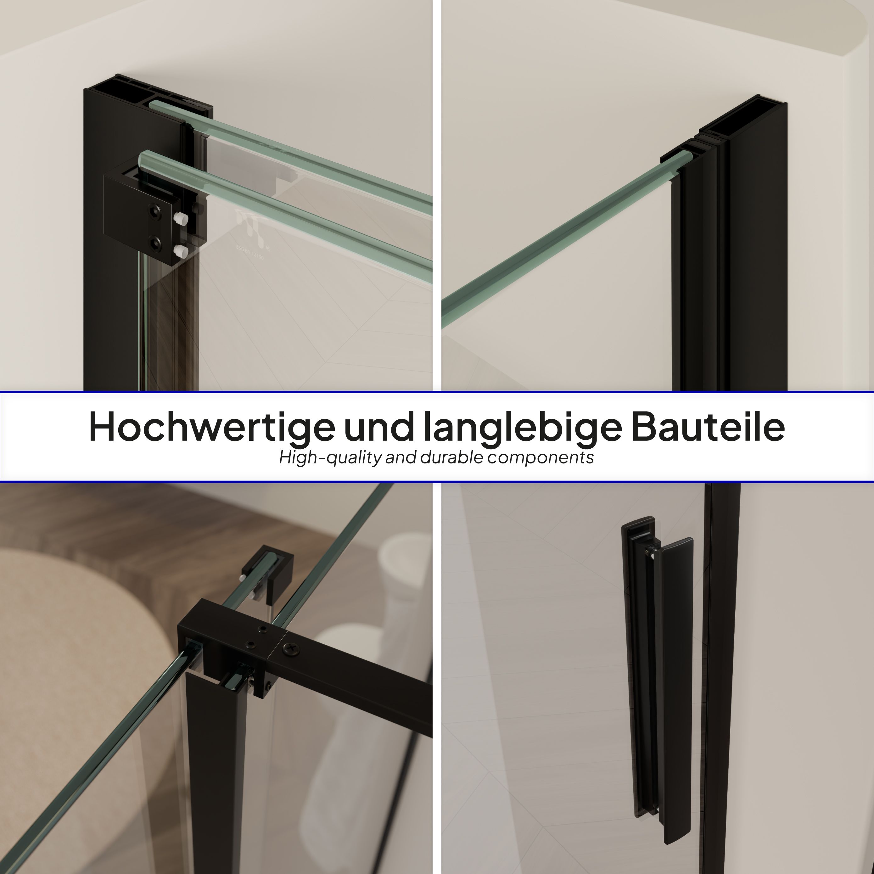 Shower Door Niche Door NADINE with Sliding Door in Black made of 8mm Tempered Clear Glass