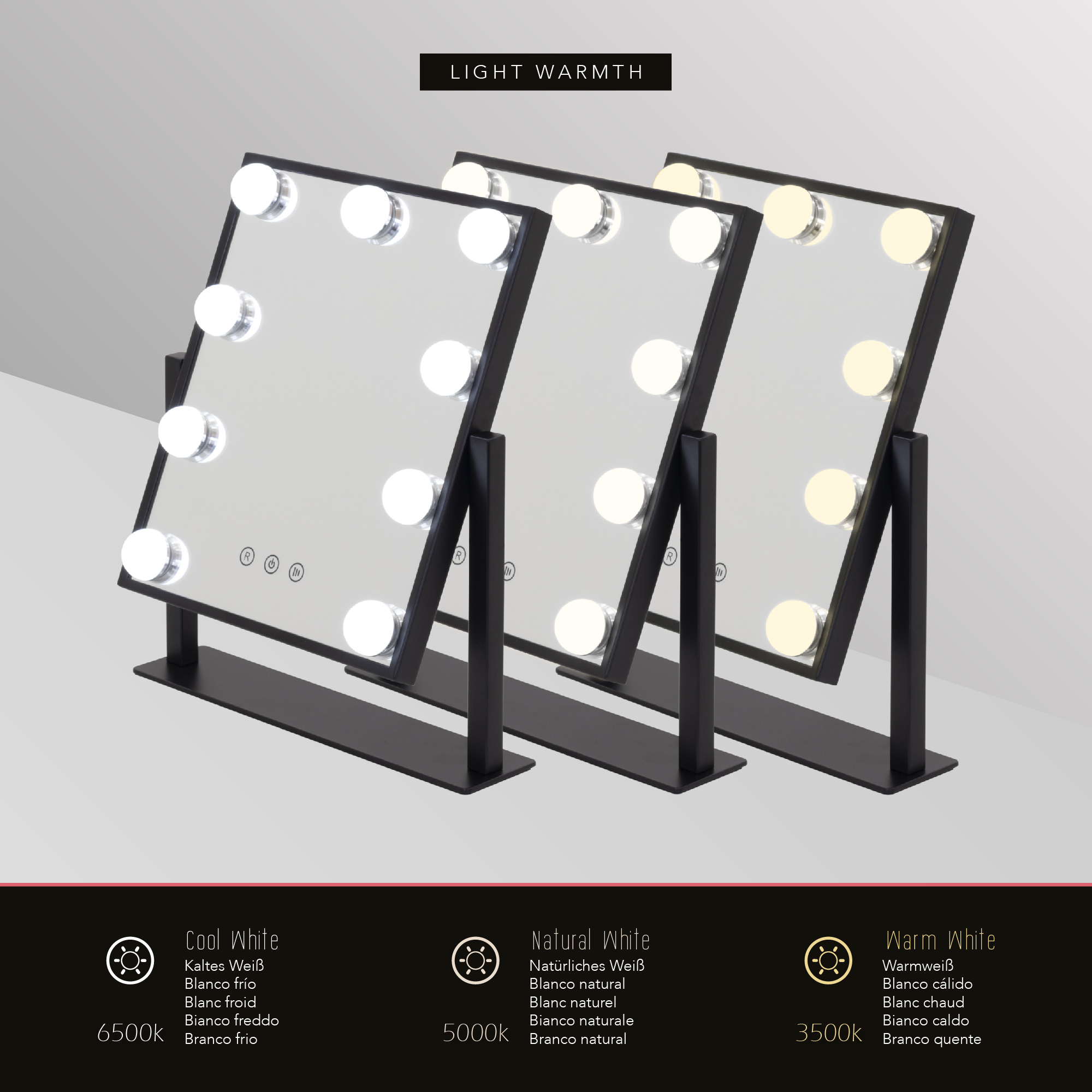 Schminkspiegel Bulb TINY mit 9 dimmbaren LED-Lampen Schwarz