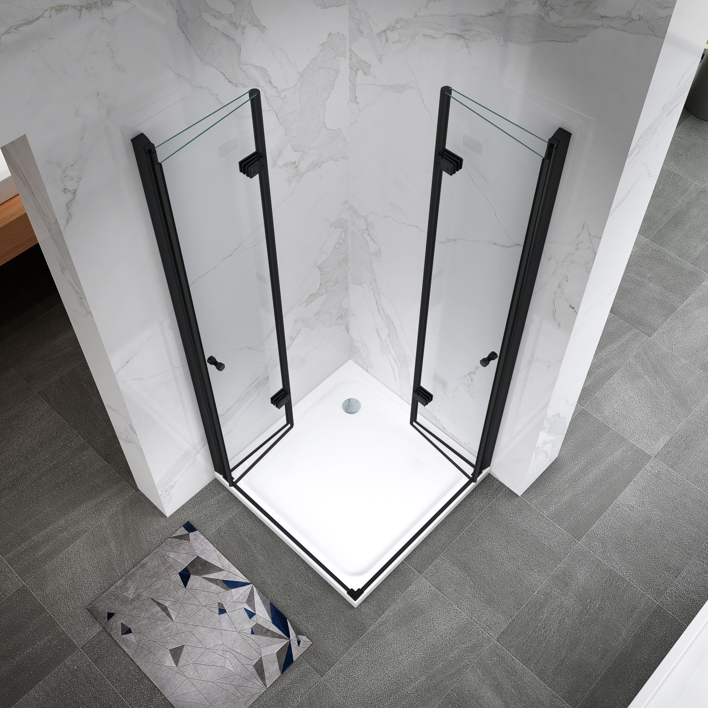 Eckeinstieg Emma BLACK mit Falttüren aus ESG Sicherheitsglas 70x75 cm-180 cm Eckeinstieg Emma BLACK mit Falttüren aus ESG Sicherheitsglas 70x75 cm-180 cm