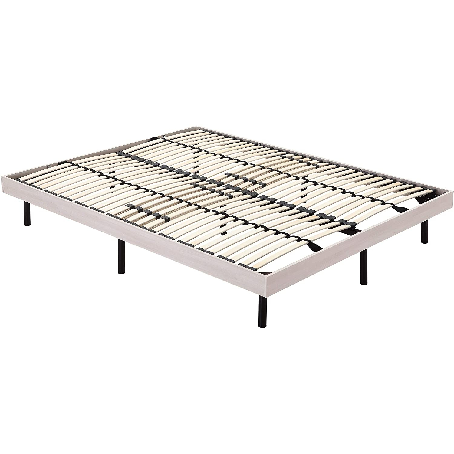 Holz-Rahmenbett - 140x200 cm Esche Weiß Gästebett Metallbett mit Holzrahmen in verschiedenen Farben