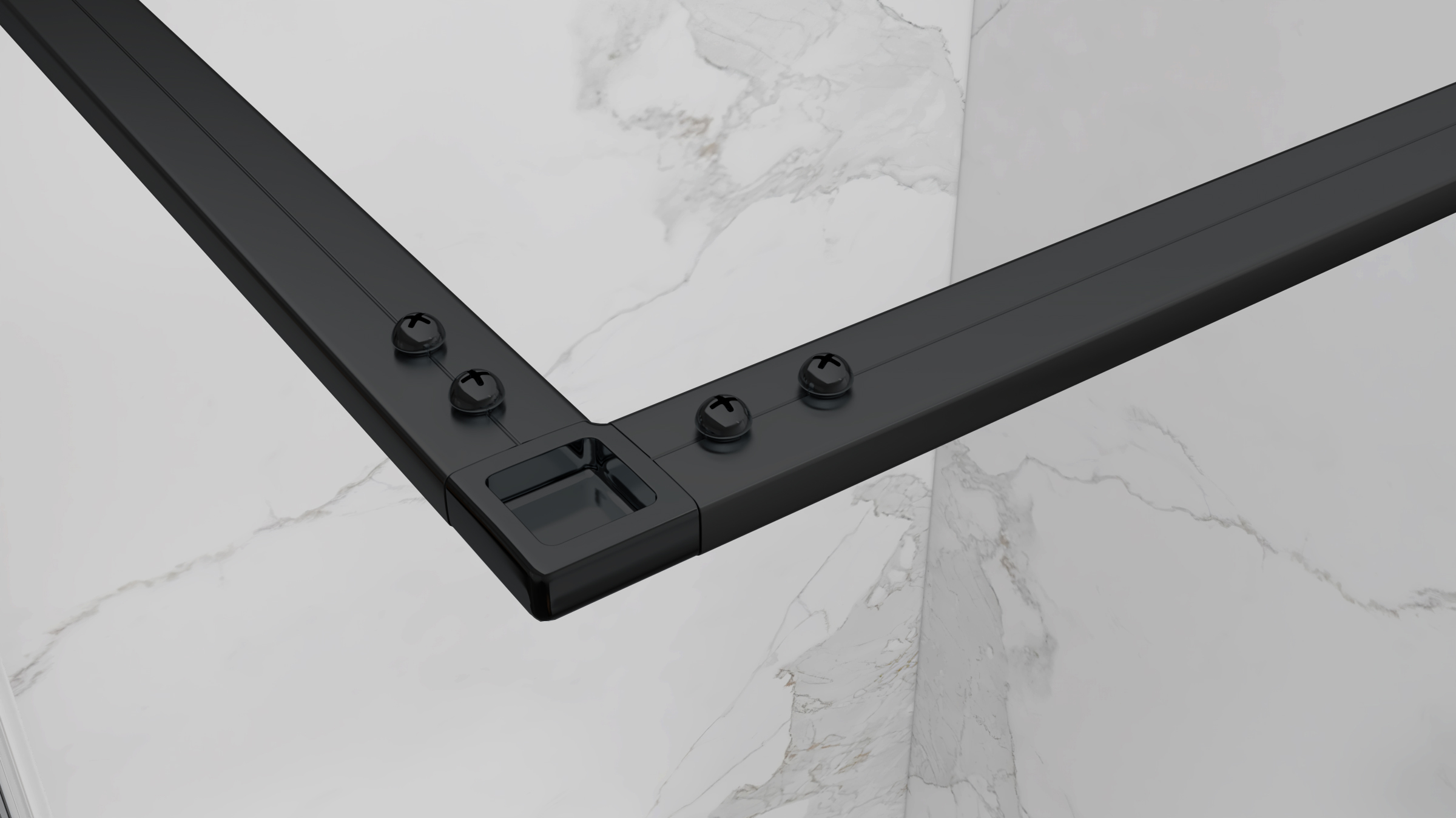 Eckeinstieg Jayla mit Drehtüren und schwarzen Profilen aus ESG Sicherheitsglas