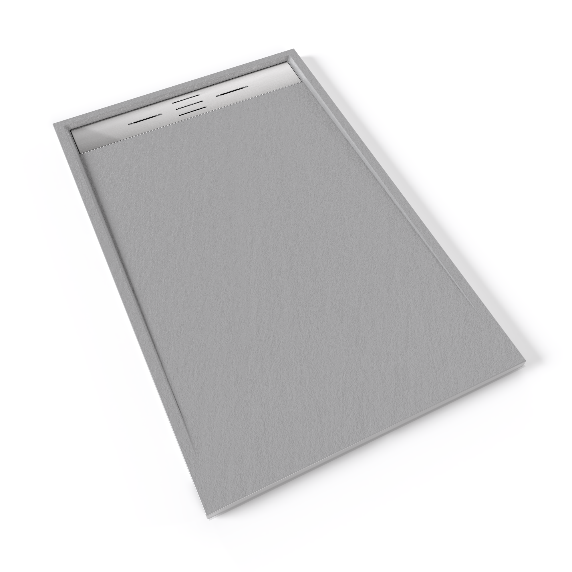 Hiemal – SMC Shower Tray in Slate Look, including Gray Drain Assembly with Stainless Steel Cover