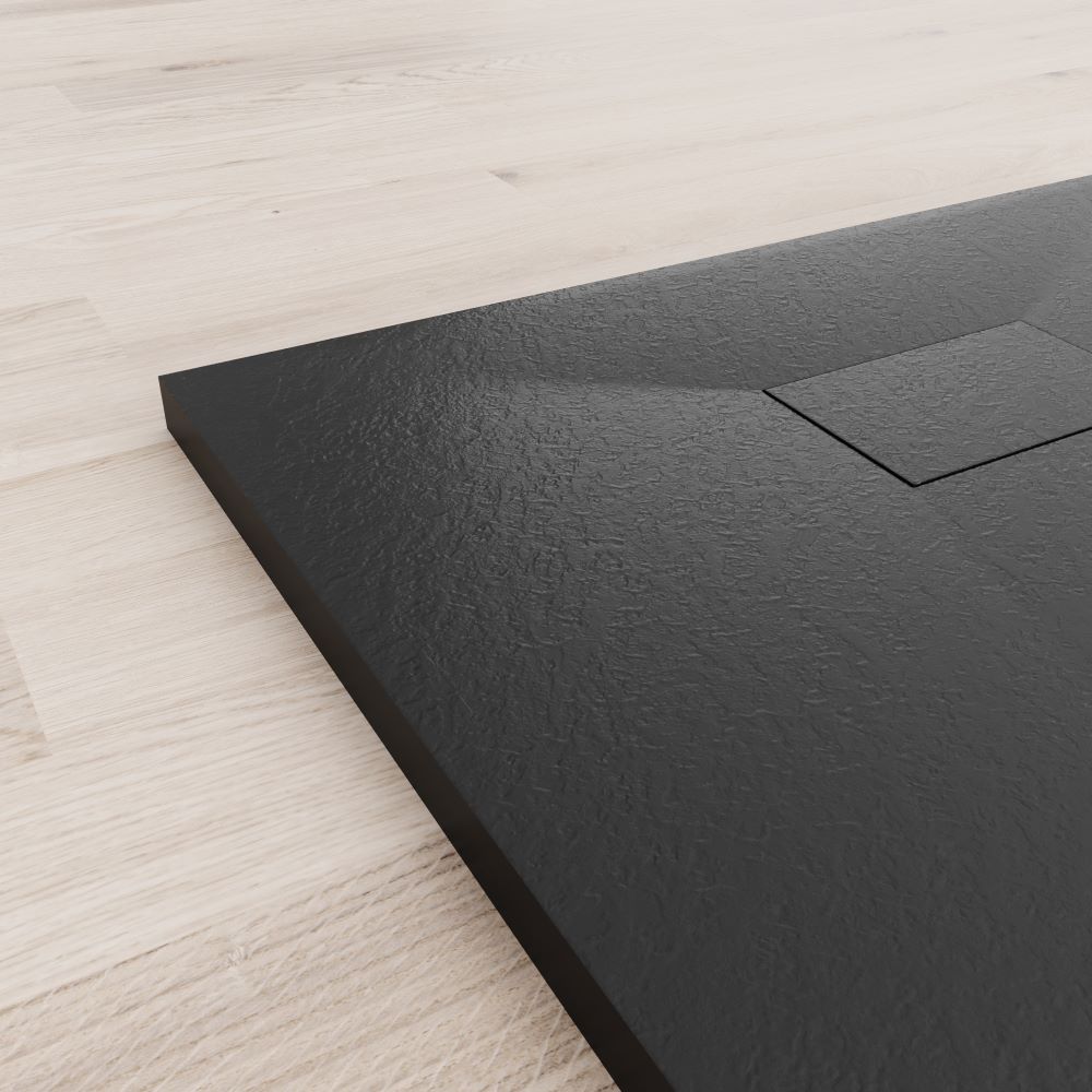 SMC Duschwanne Boreal in Stein-Optik inkl. Ablaufgarnitur - Schwarz 70x120 cm