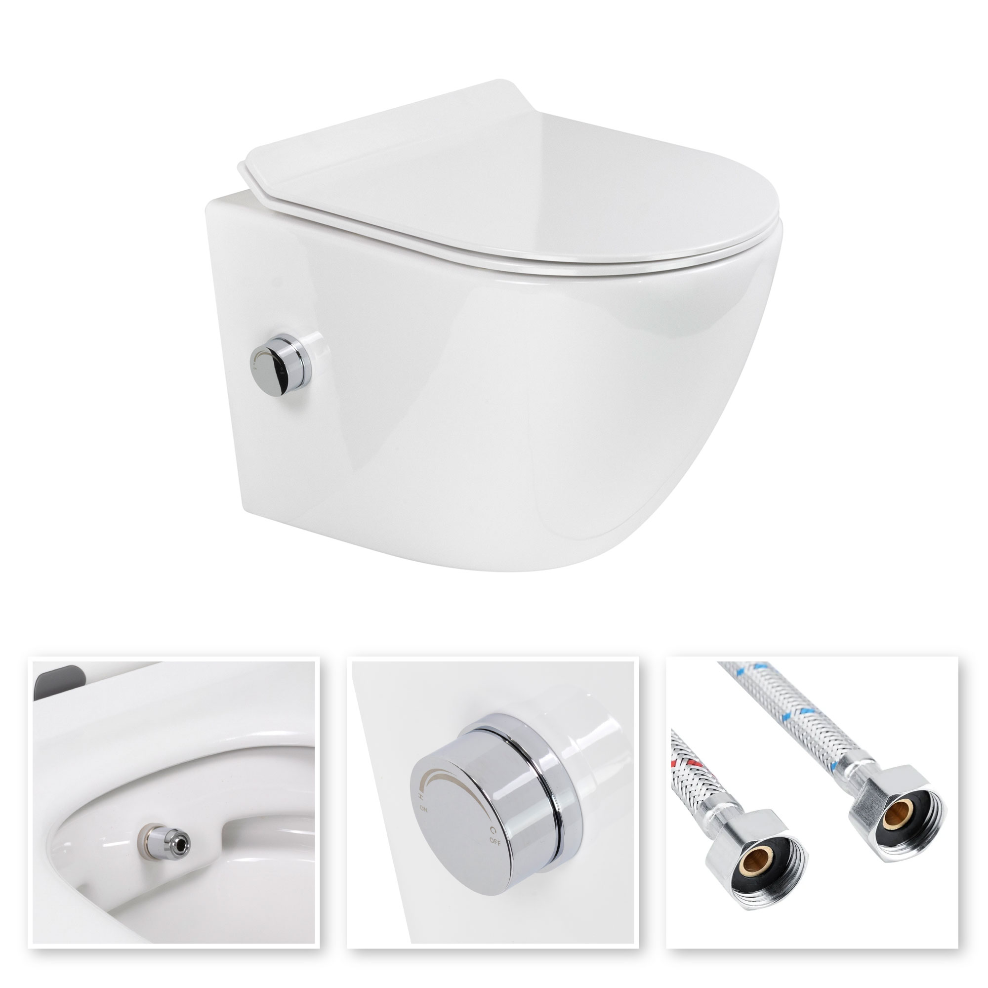 Dusch-WC Franco Fresh mit Bidetfunktion, spülrandloses Wand-WC in Weiß