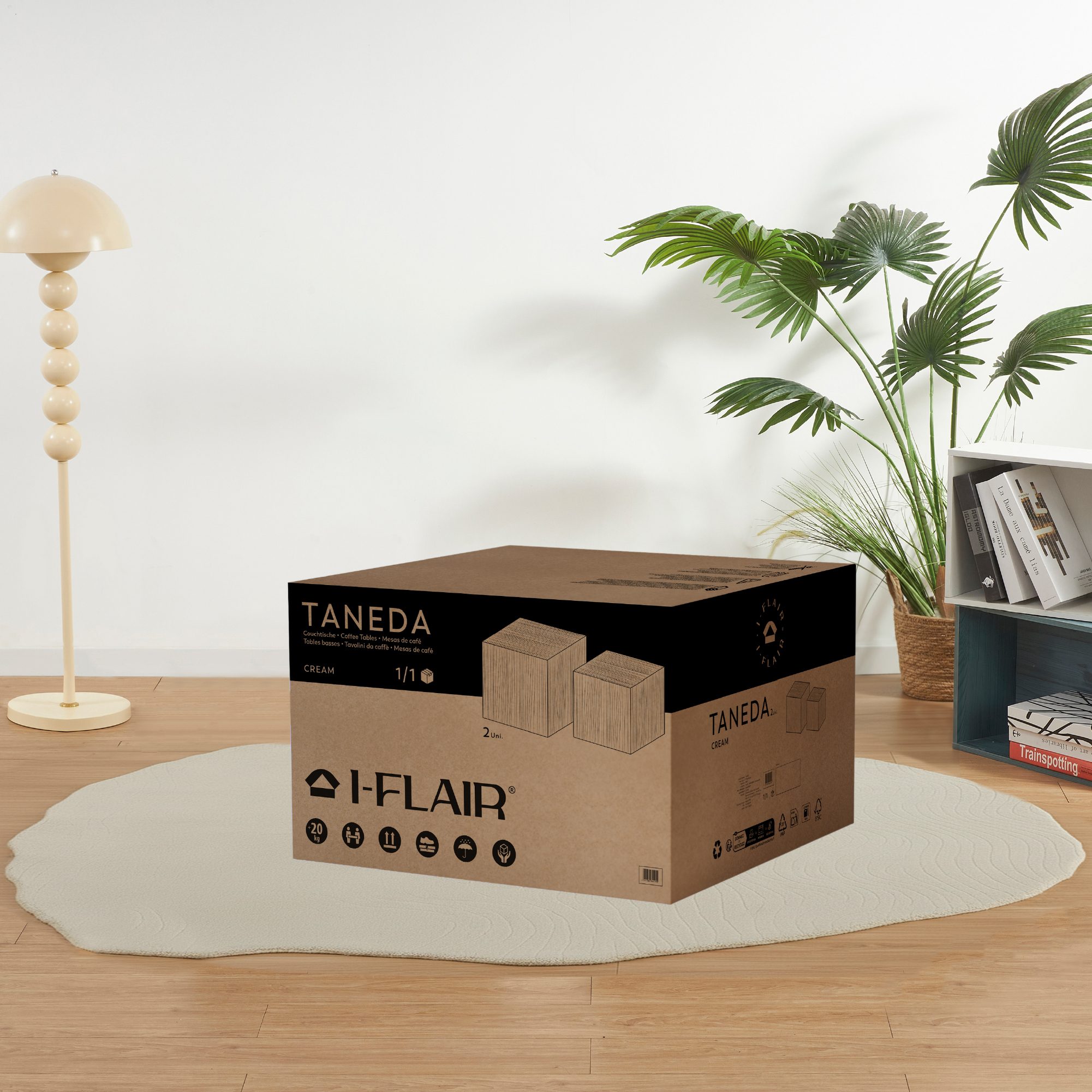 Couchtische / Beistelltisch TANEDA in Beige mit dekorativer Maserung - 2er Set