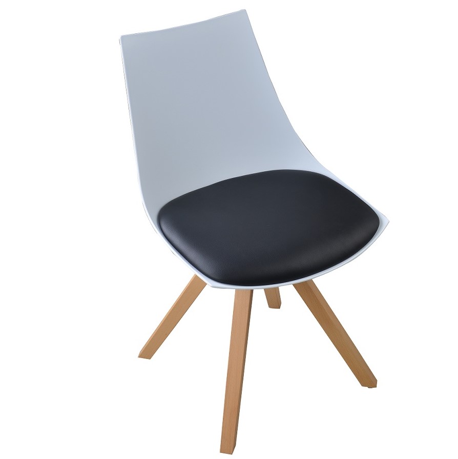 Esszimmerstuhl Gusto Weiß-Schwarz Küchenstuhl aus Holz mit Sitzschale + Sitzkissen aus Kunstleder 8 Stück