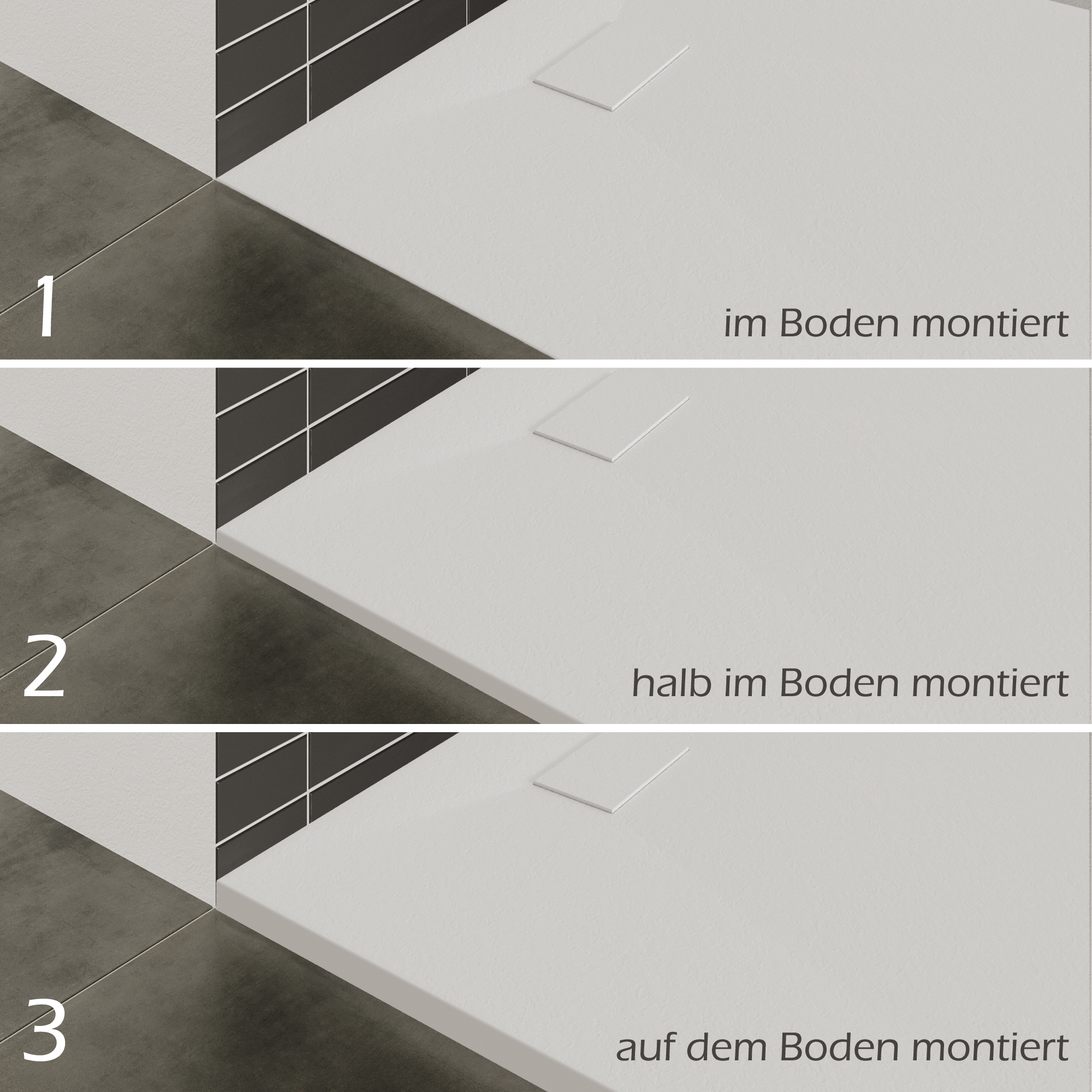 SMC Boreal Shower Tray in Stone Look with Drain Assembly - White
